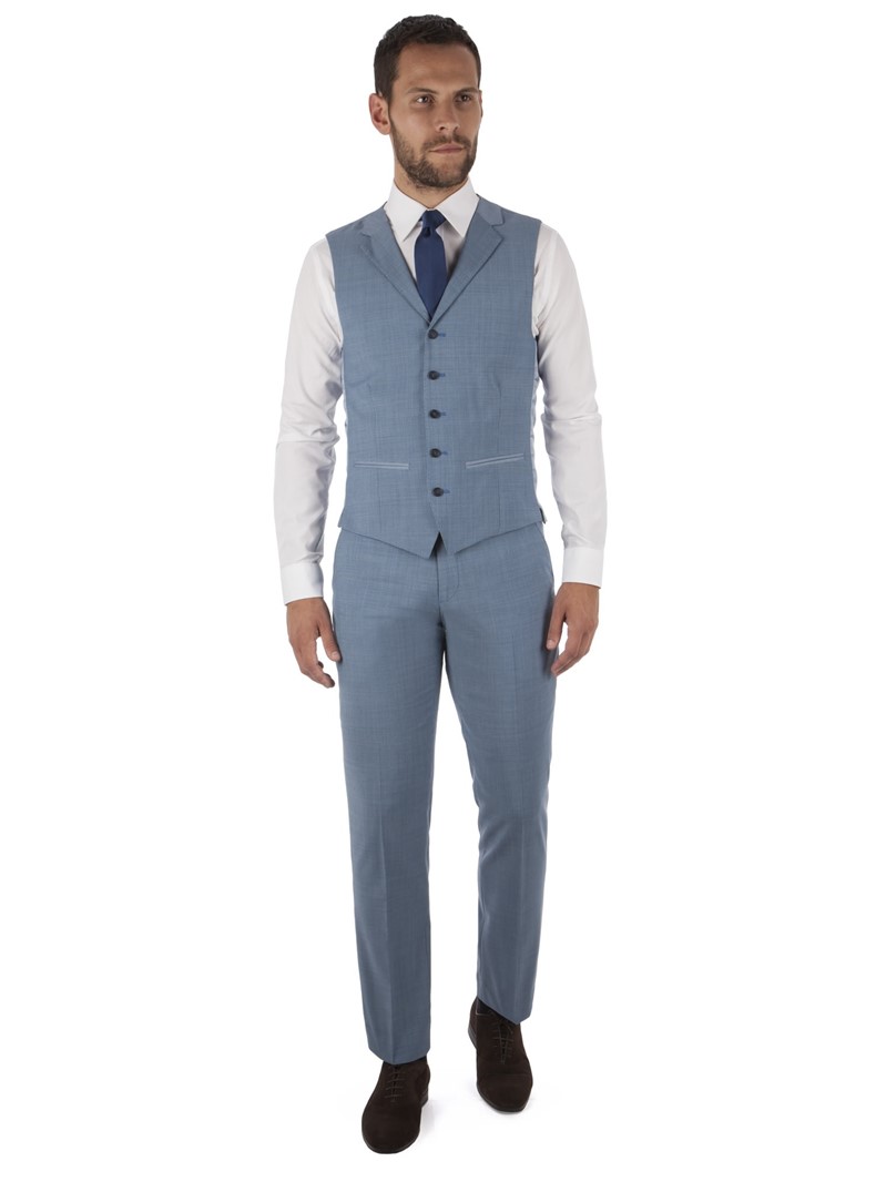 Aston Gunn Blue Puppytooth Tailored Fit Suit Waistcoat