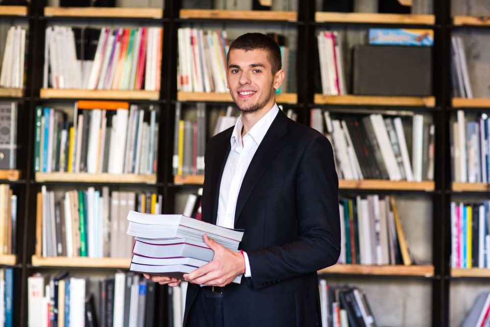 College student wearing a suit