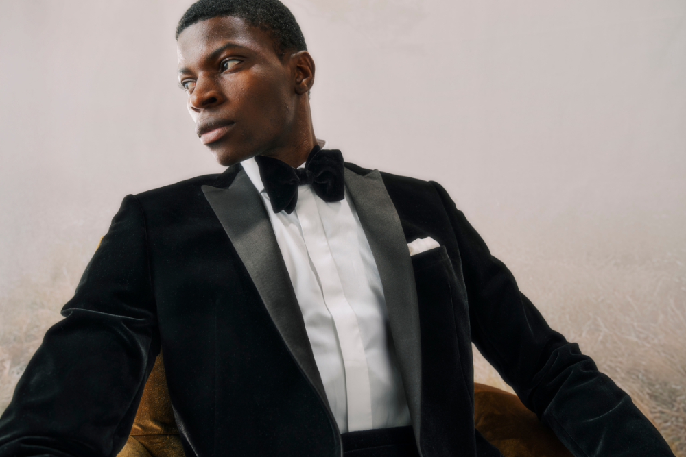 velvet blazer with tie