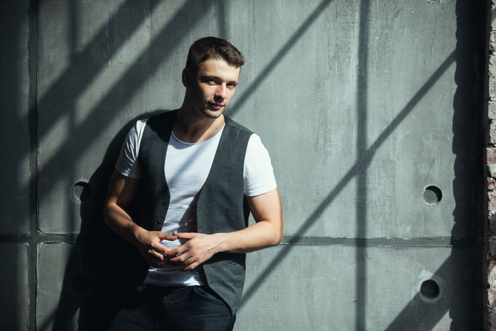 Black waistcoat shop with blue jeans