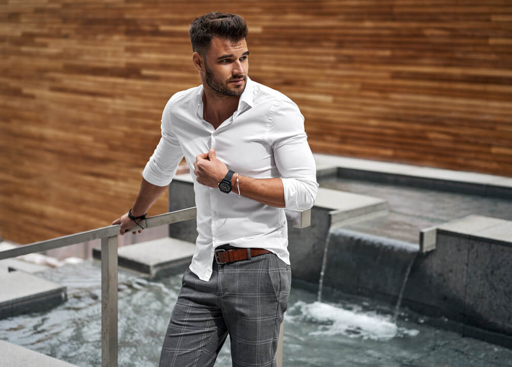 man wearing slim fit shirt