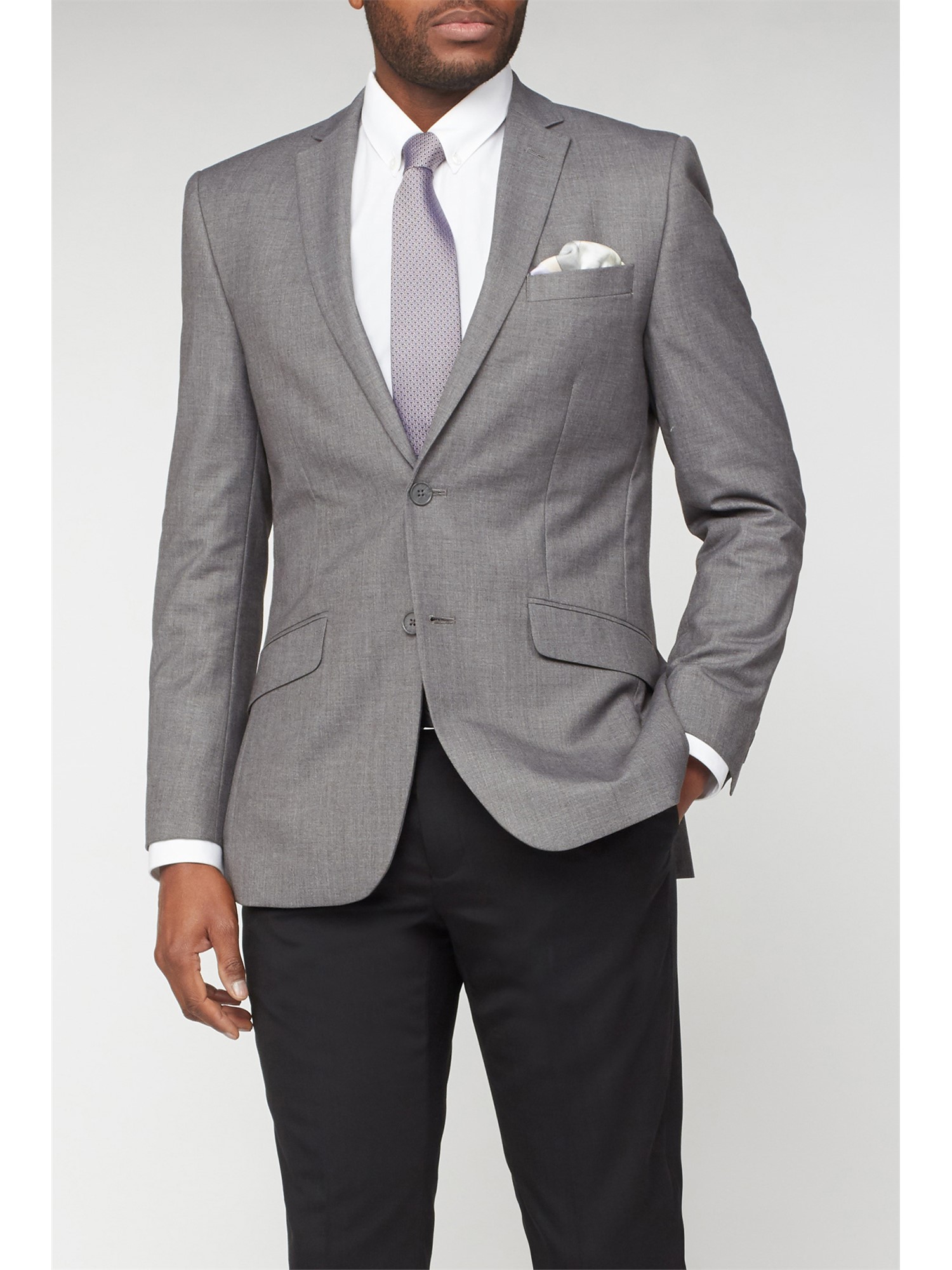 Occasions Grey Plain Weave Tailored Suit Jacket