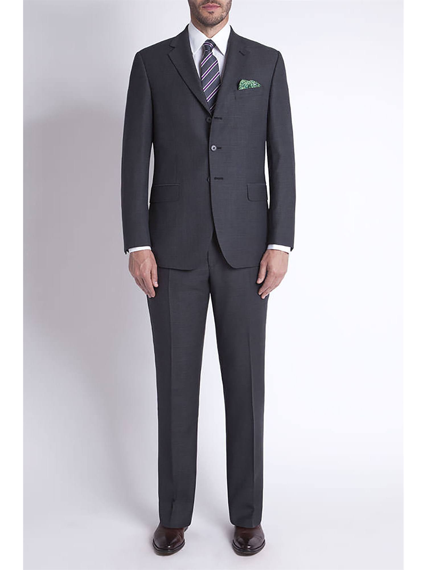 Jeff Banks Grey Hopsack Regular Fit Black Label Suit Jacket