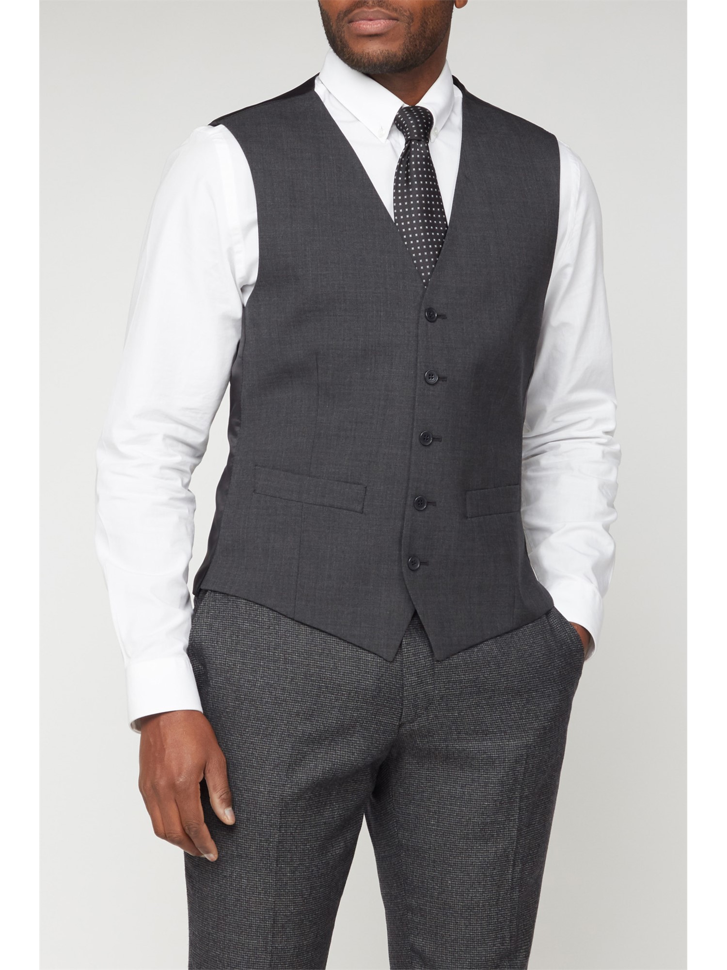 The Collection Charcoal Panama Wool Blend Waistcoat