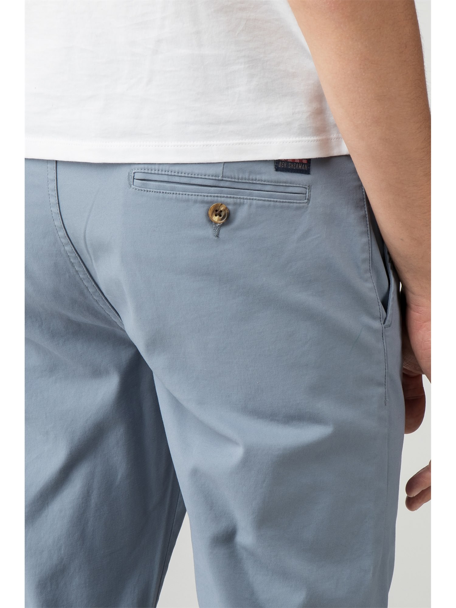 Pockets To Sides Mens Ben Sherman Stretch Chino Shorts In Sky Blue Zip Fly