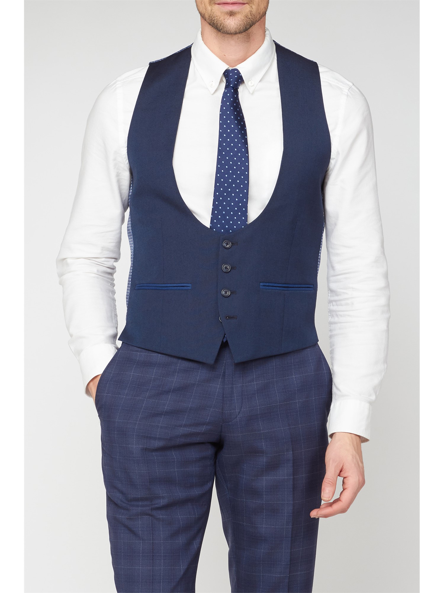 Aston & Gunn Navy Semi Plain Waistcoat