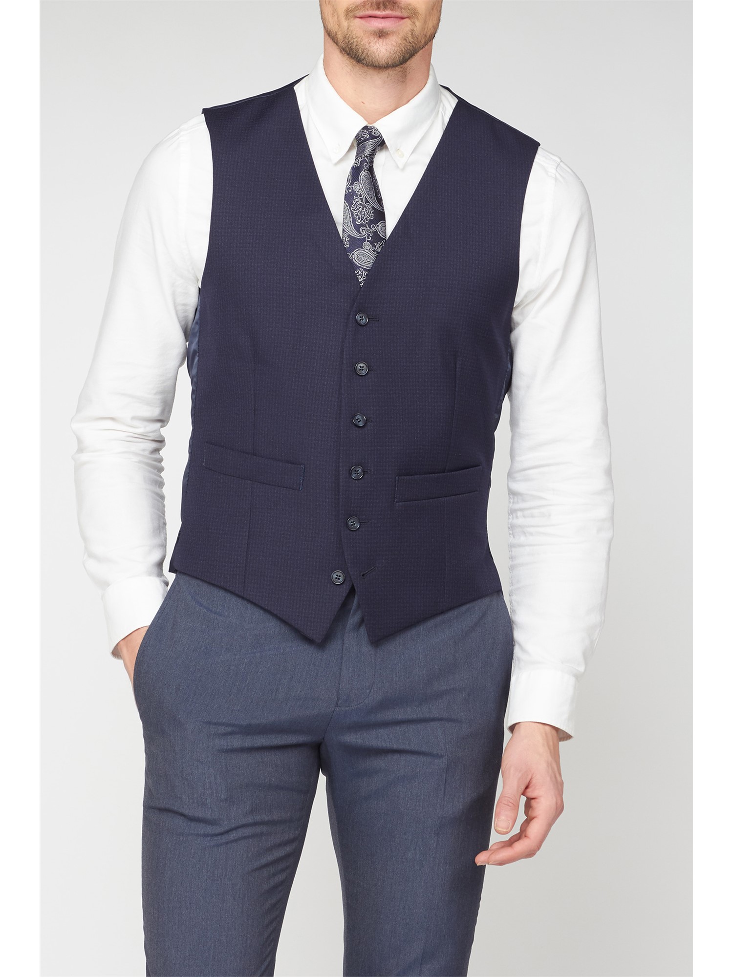 Hammond and Co Navy Micro Check Waistcoat