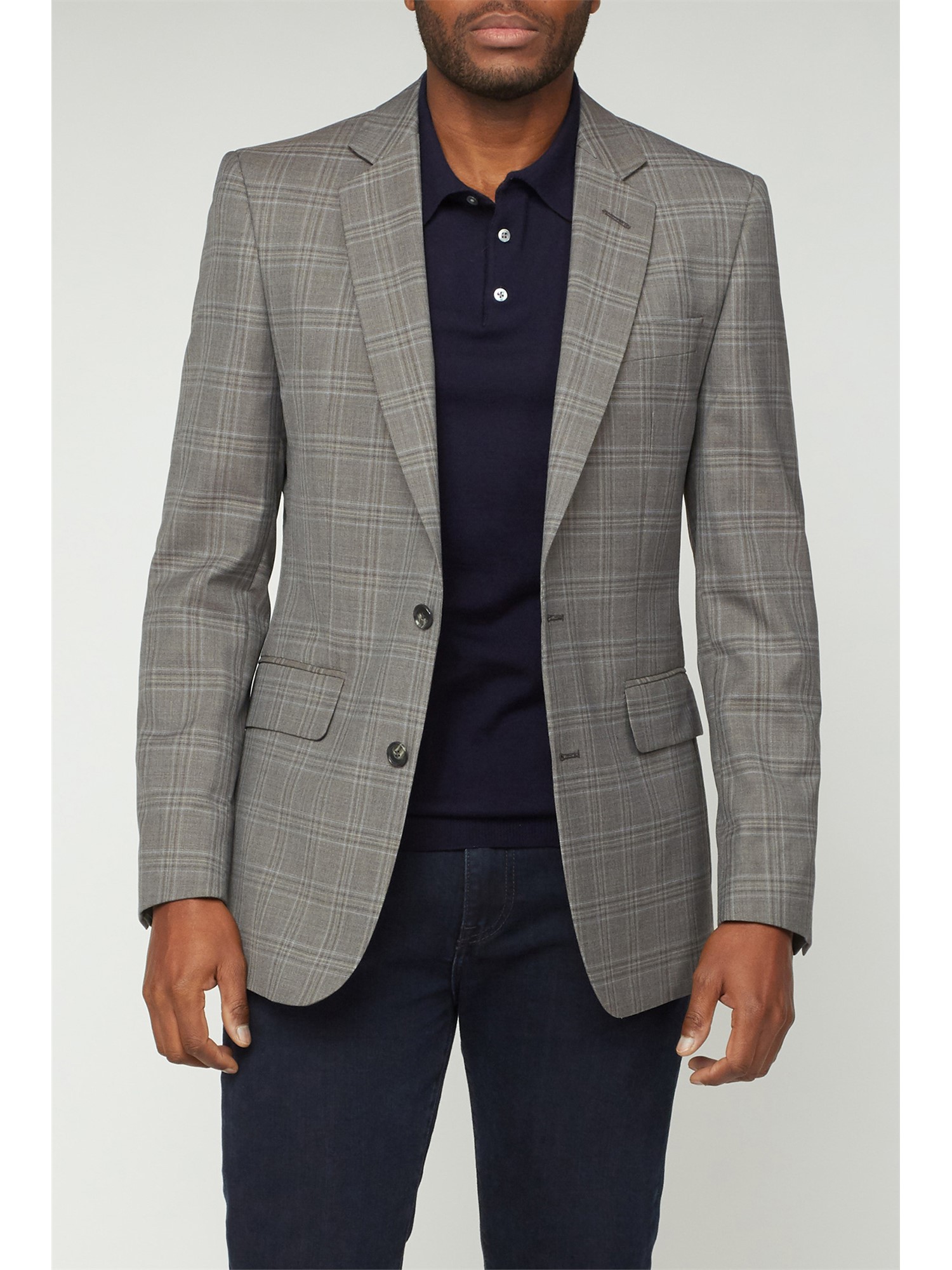 Hammond and Co Grey & Blue Check Tailored Suit Jacket