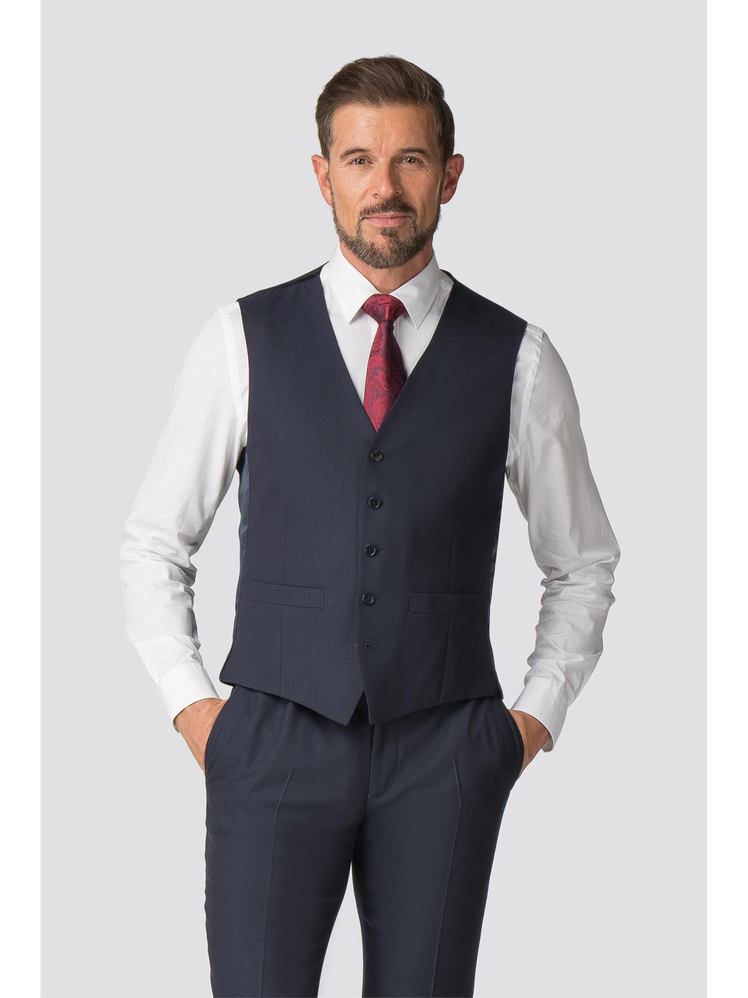 Alexandre of England Adel Slim Fit Navy Micro Waistcoat