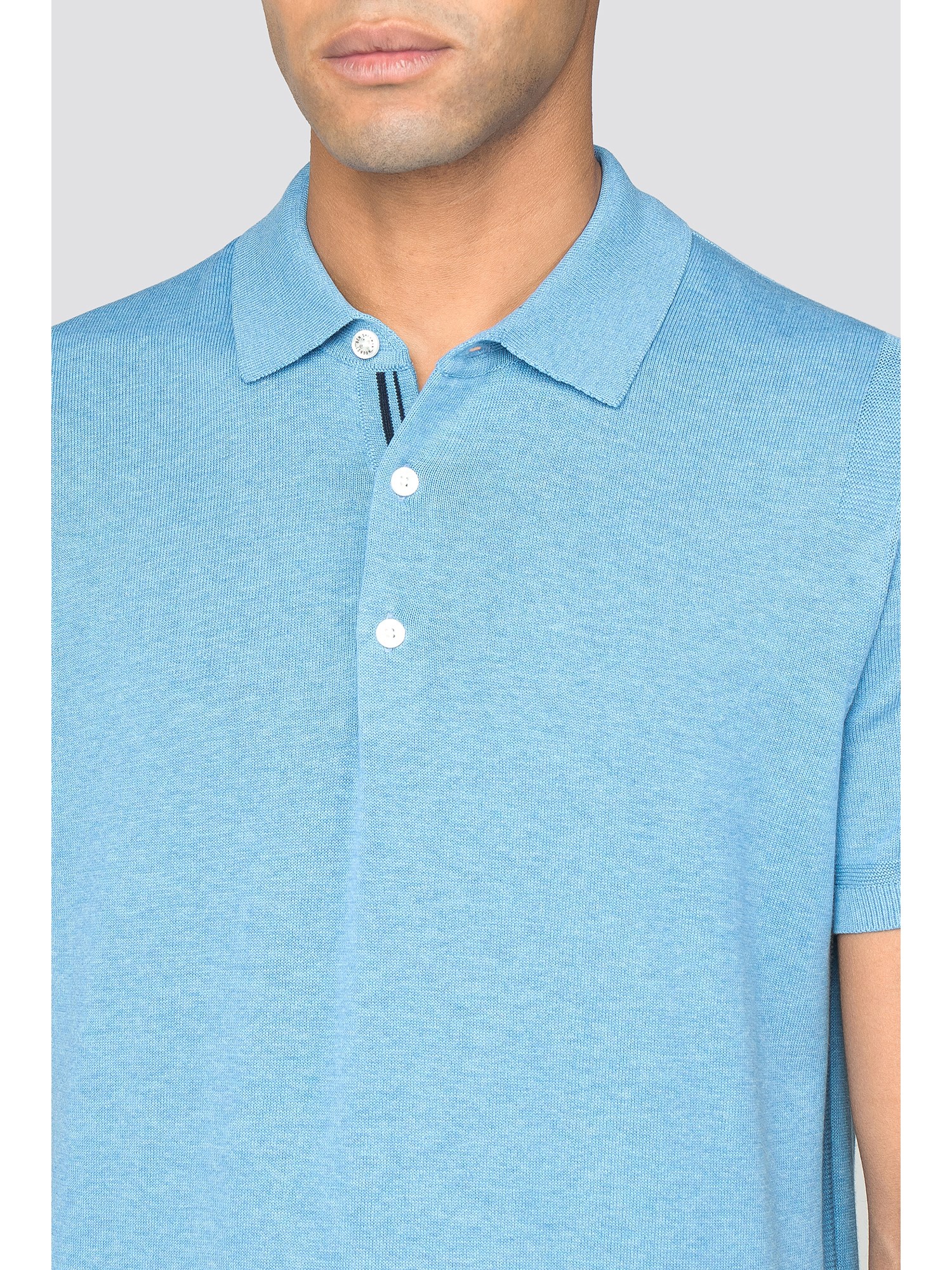 Blue Short Sleeve Knitted Polo Shirt