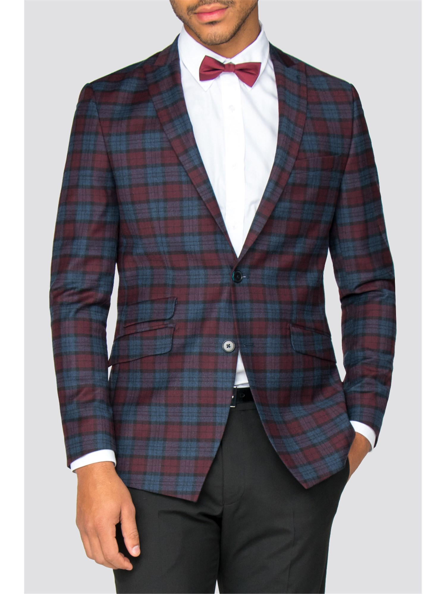 WP | Men's Blue & Red Checked Slim Fit Blazer | Suit Direct