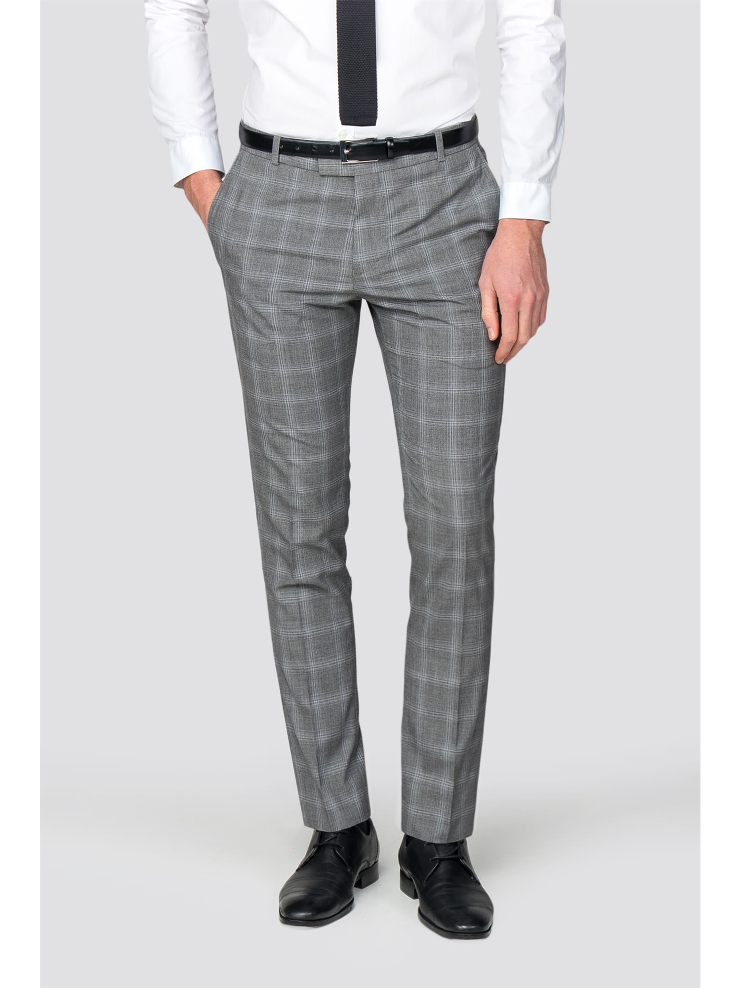 Limehaus Grey Blue Check Slim Fit Men's Trousers