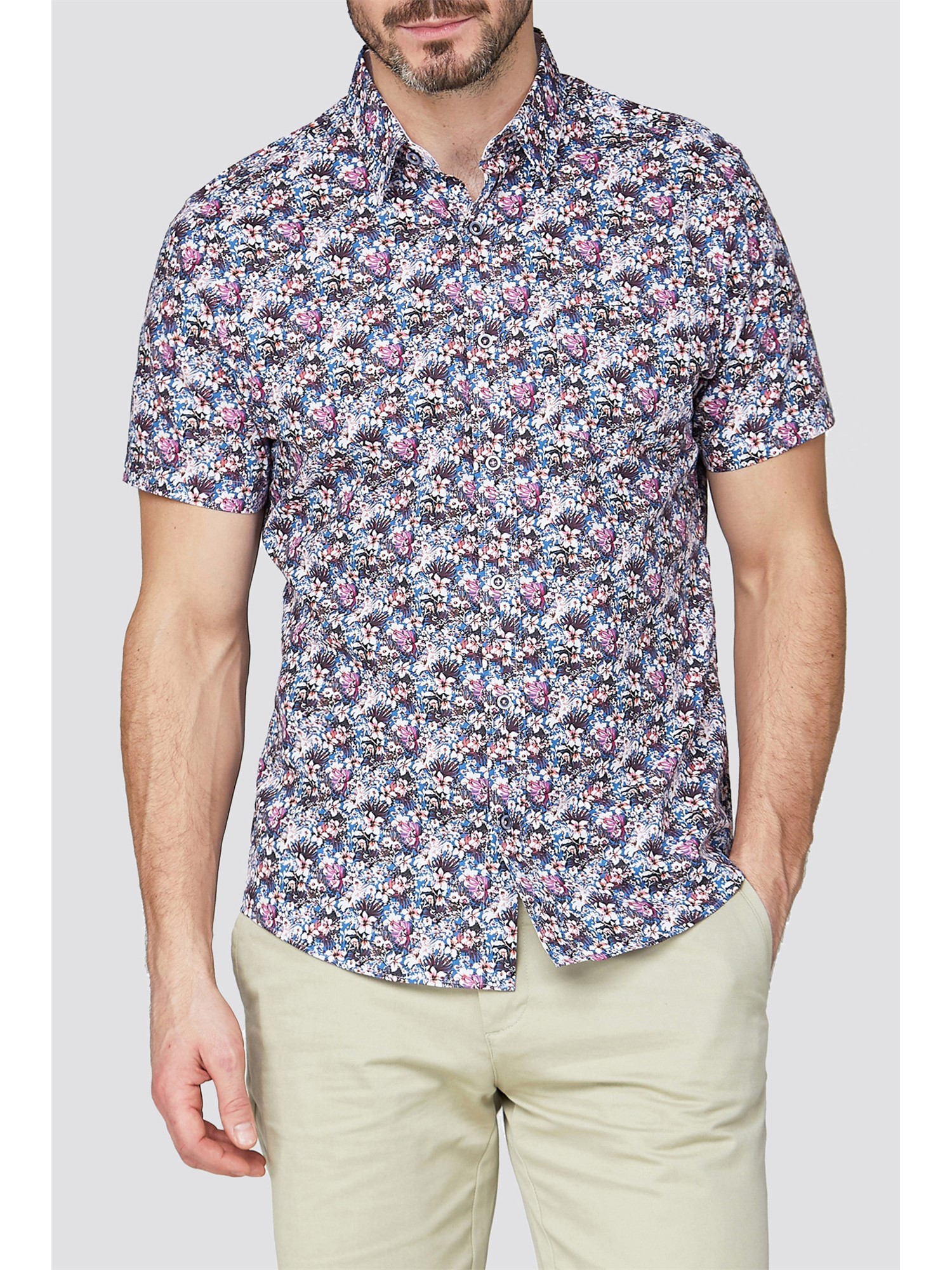 Jeff Banks Multi Coloured Busy Floral Print Shirt