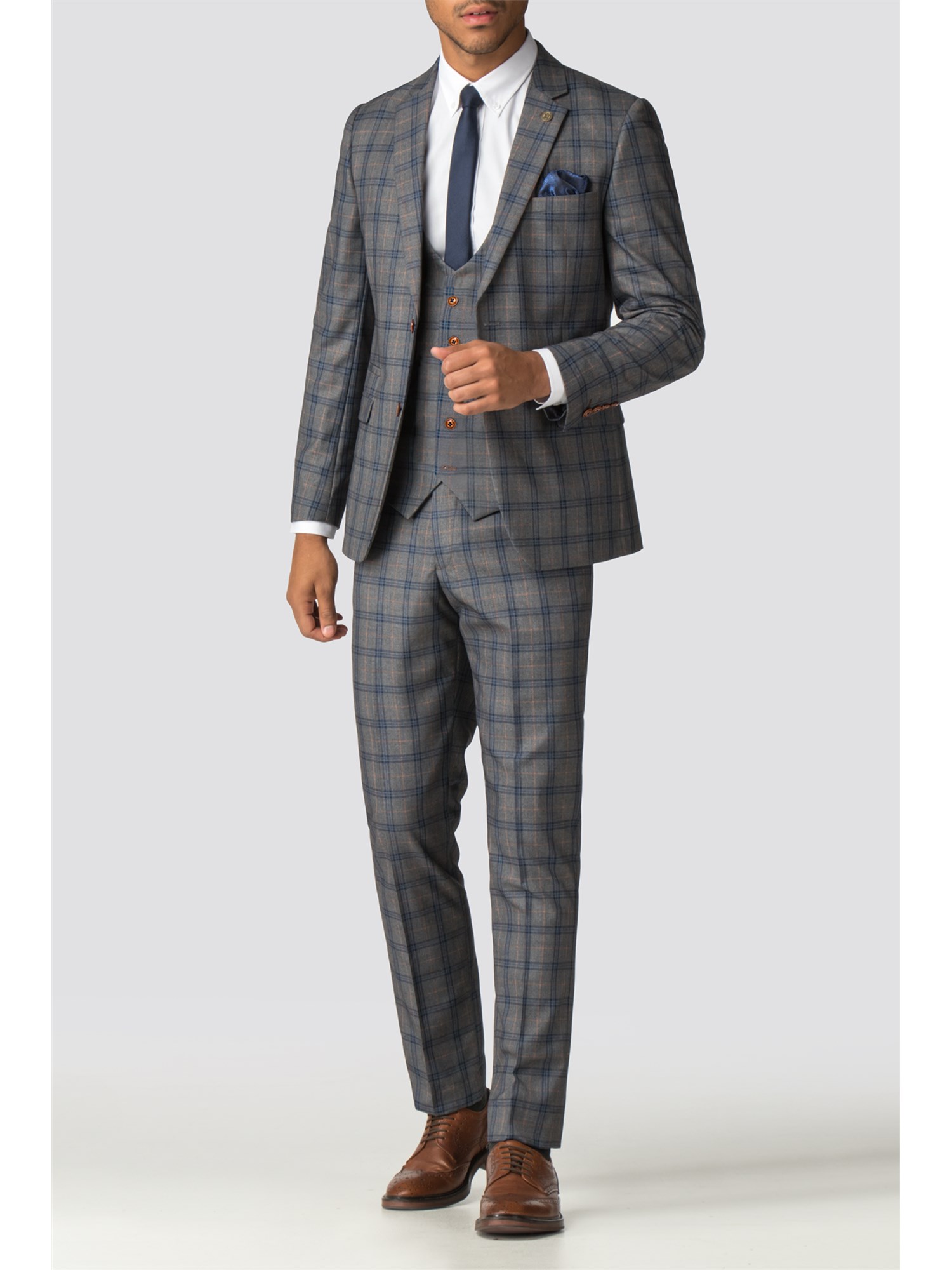 Marc Darcy | Logan Grey & Blue Checked Suit | Suit Direct