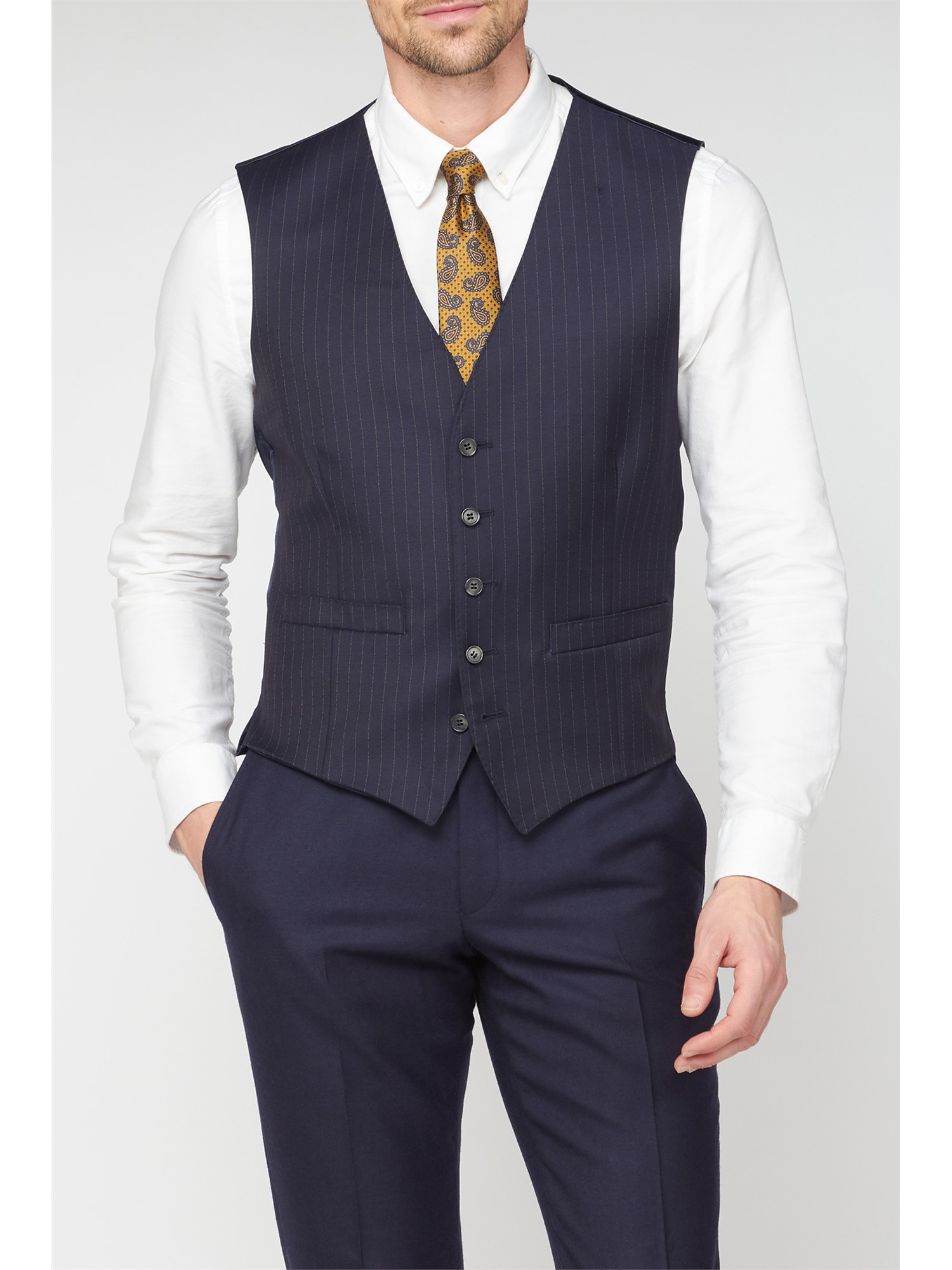 Alexandre of England Navy & Tan Stripe Waistcoat