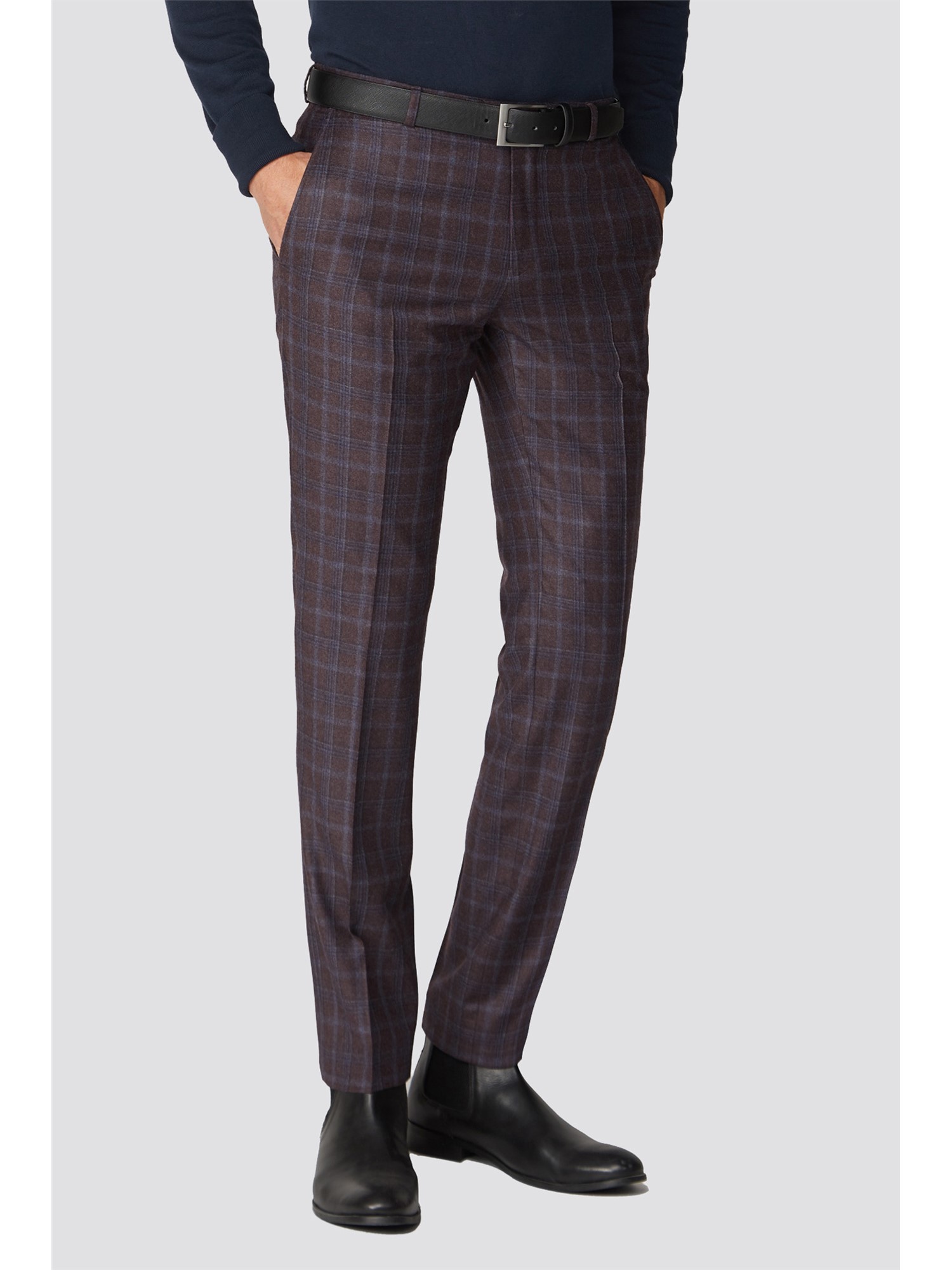 Alexandre of England Berry Check Tailored Fit Men's Suit Trousers