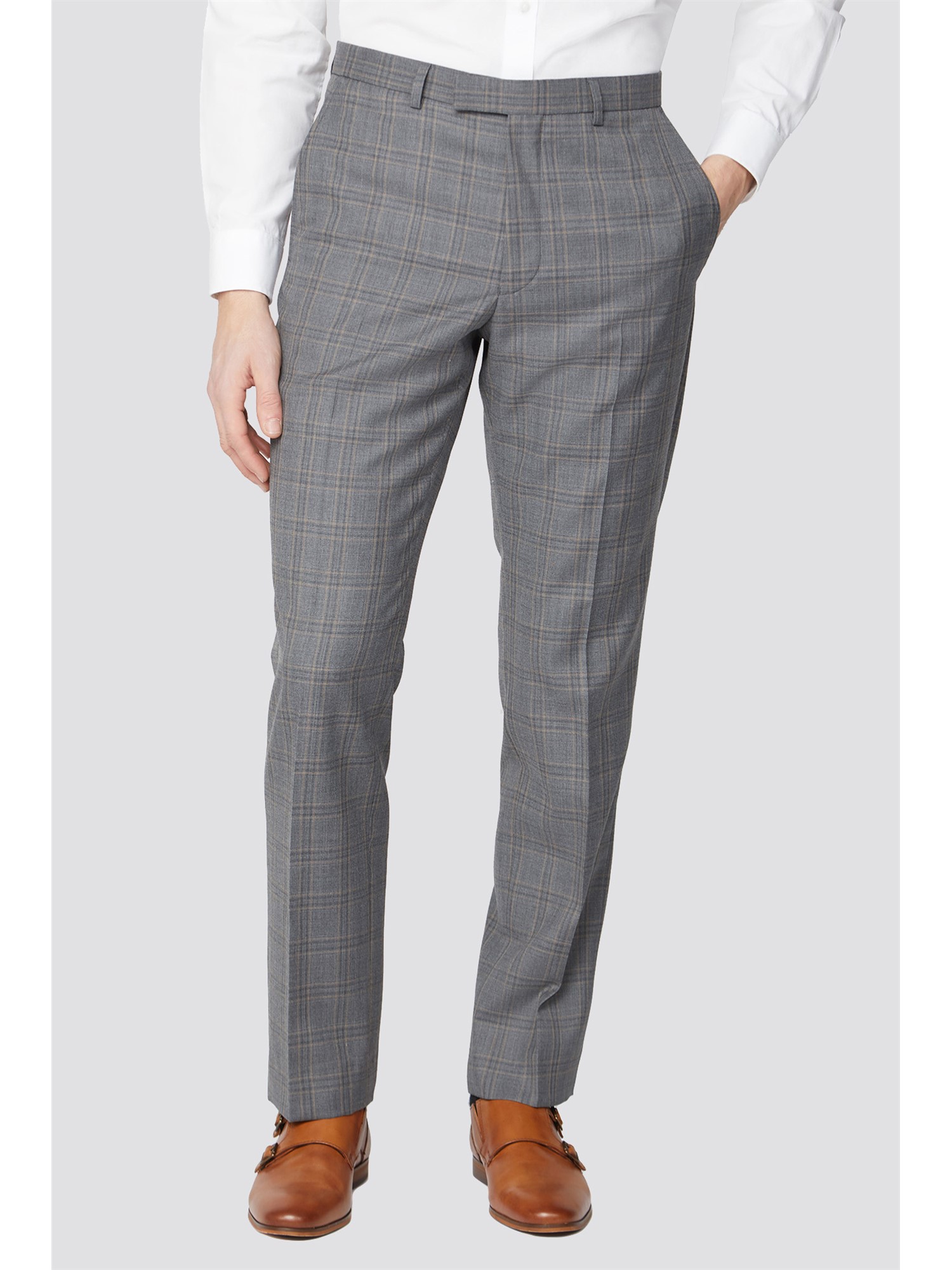 Alexandre of England Grey Tonal Check Regular Fit Men's Suit Trousers