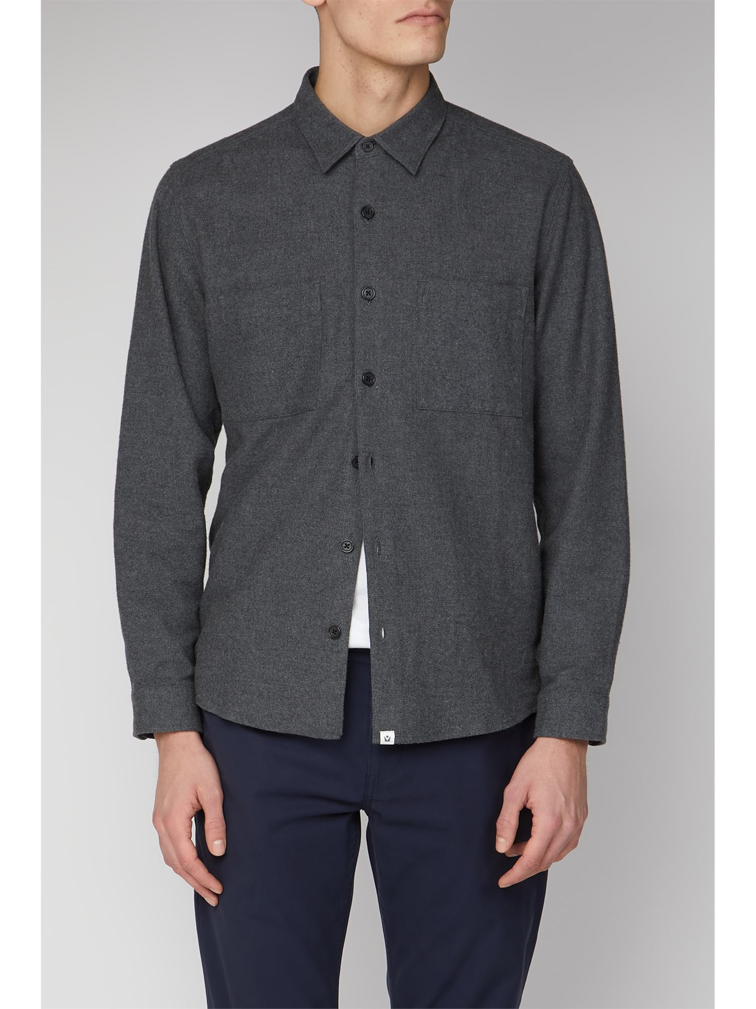 Melka Uppsala Grey Long Sleeve Plain Flannel Shirt