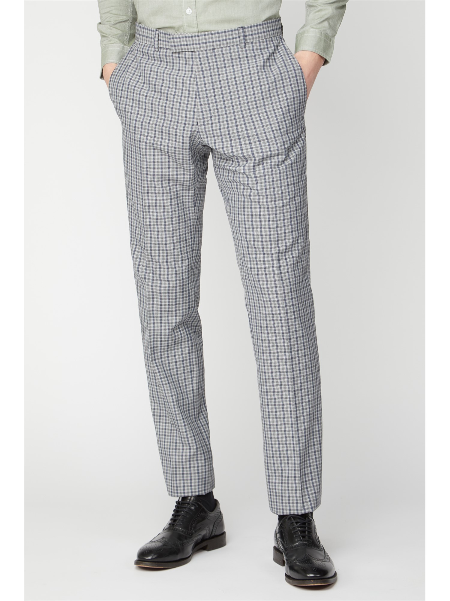 Limehaus Stone Navy Micro Check Slim Fit Men's Suit Trousers