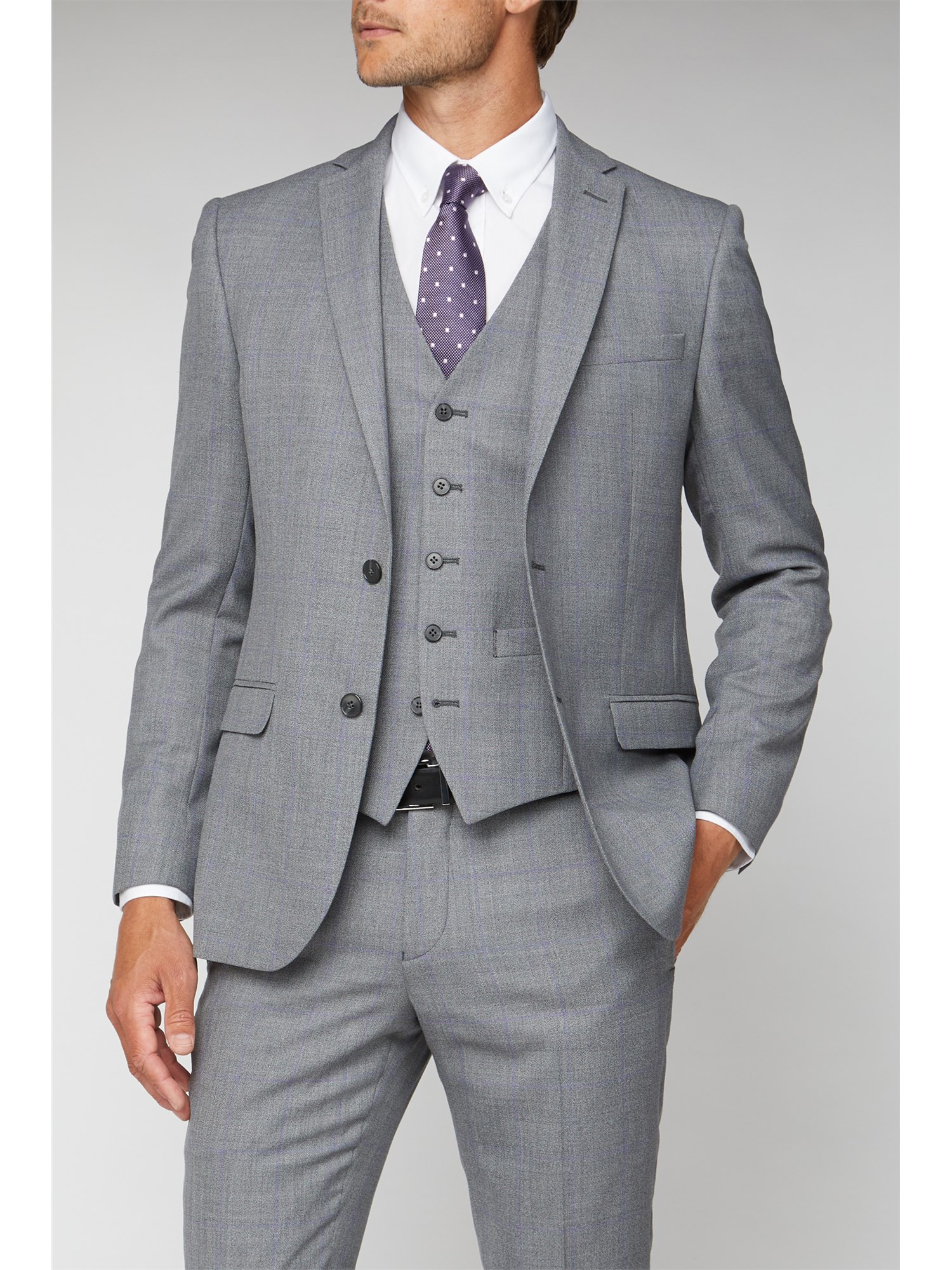 Ben Sherman | Grey Windowpane Checked Suit | SuitDirect.co.uk