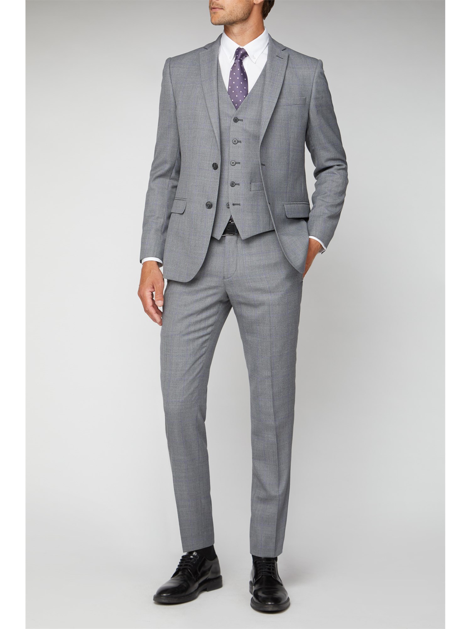 Ben Sherman | Grey Windowpane Checked Suit | SuitDirect.co.uk