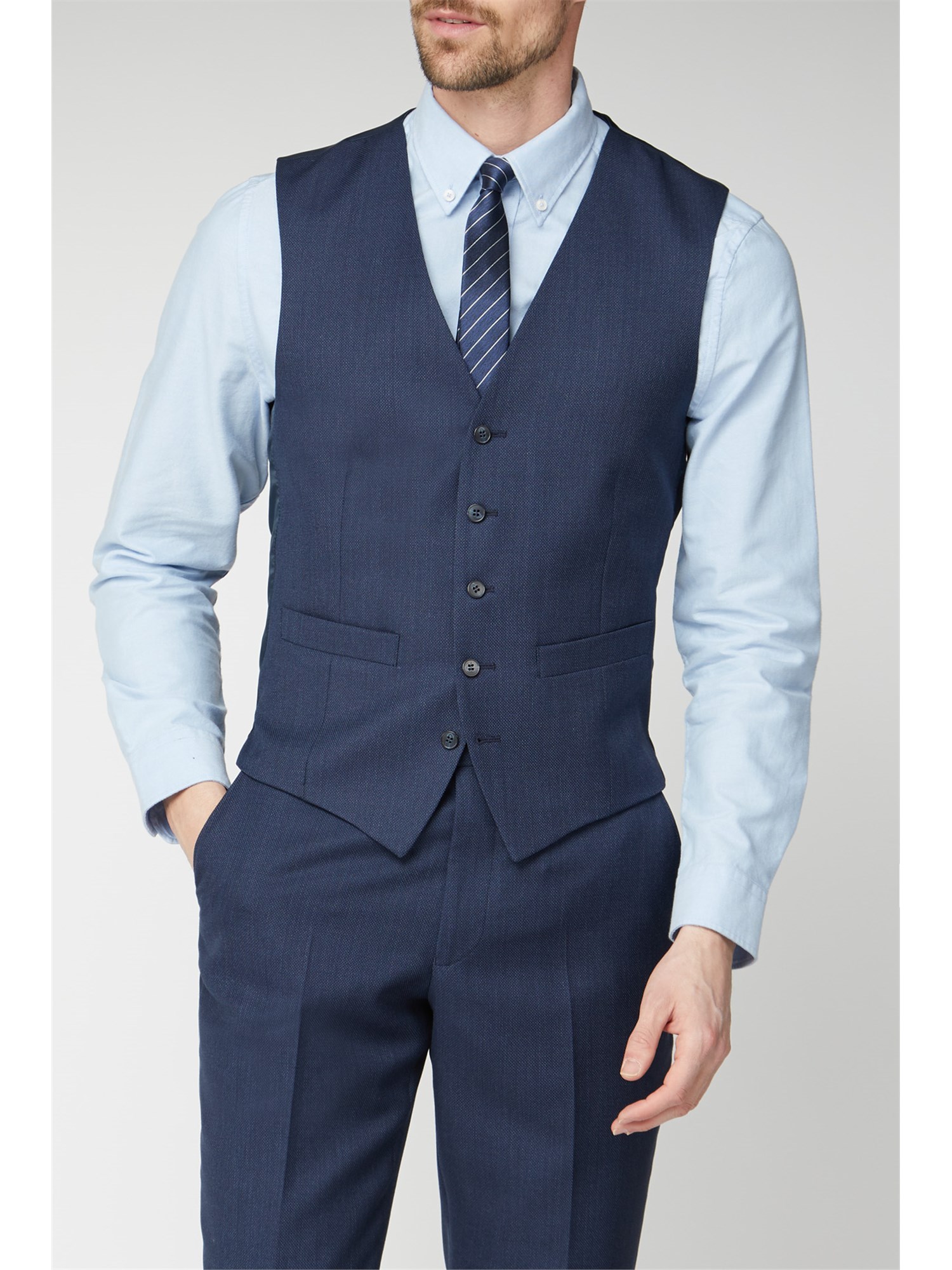Racing Green Blue Texture Birdseye Performance Regulat Fit Waistcoat