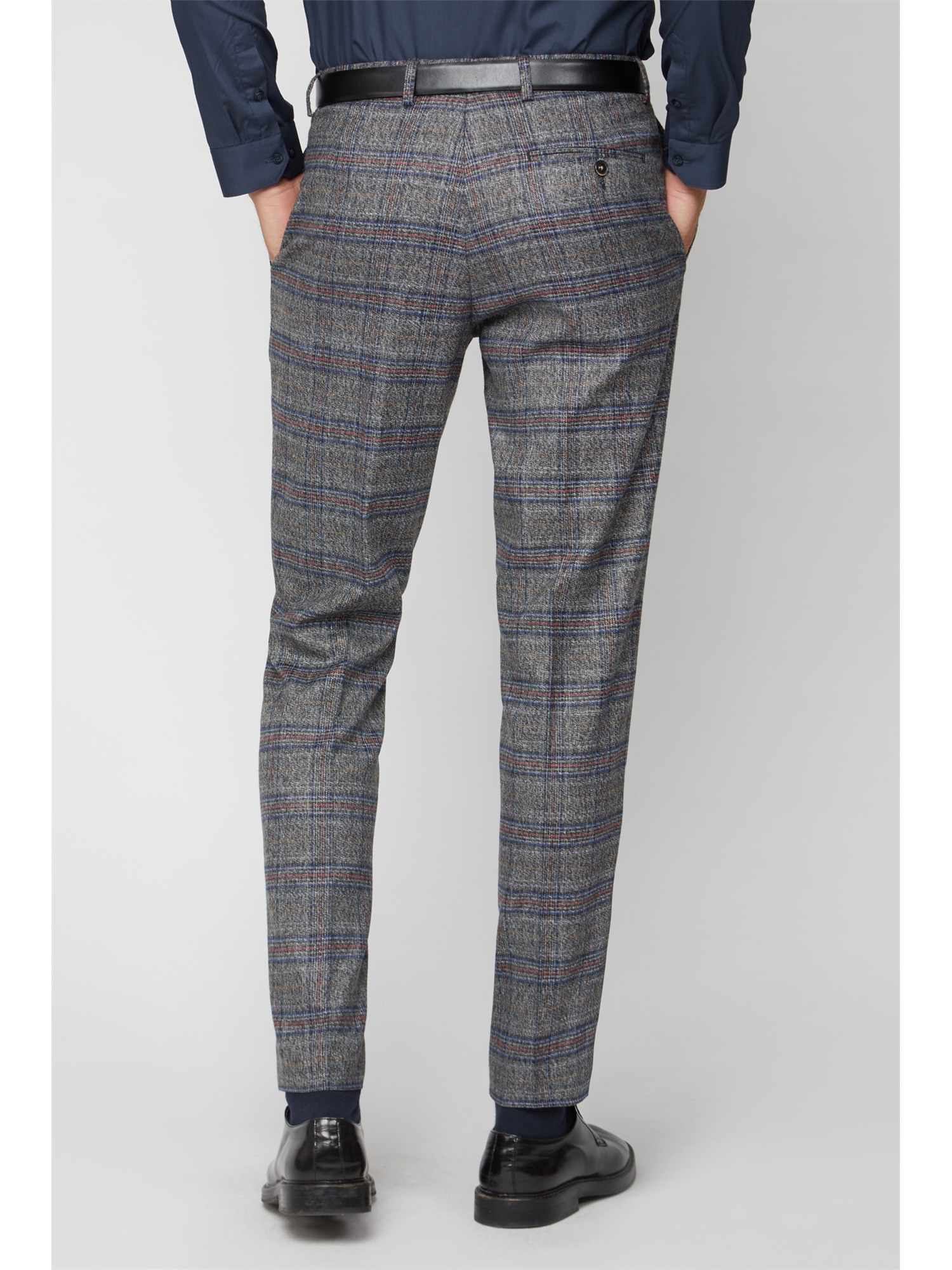 Racing Green | Grey & Blue Heritage Check Trousers | Suit Direct