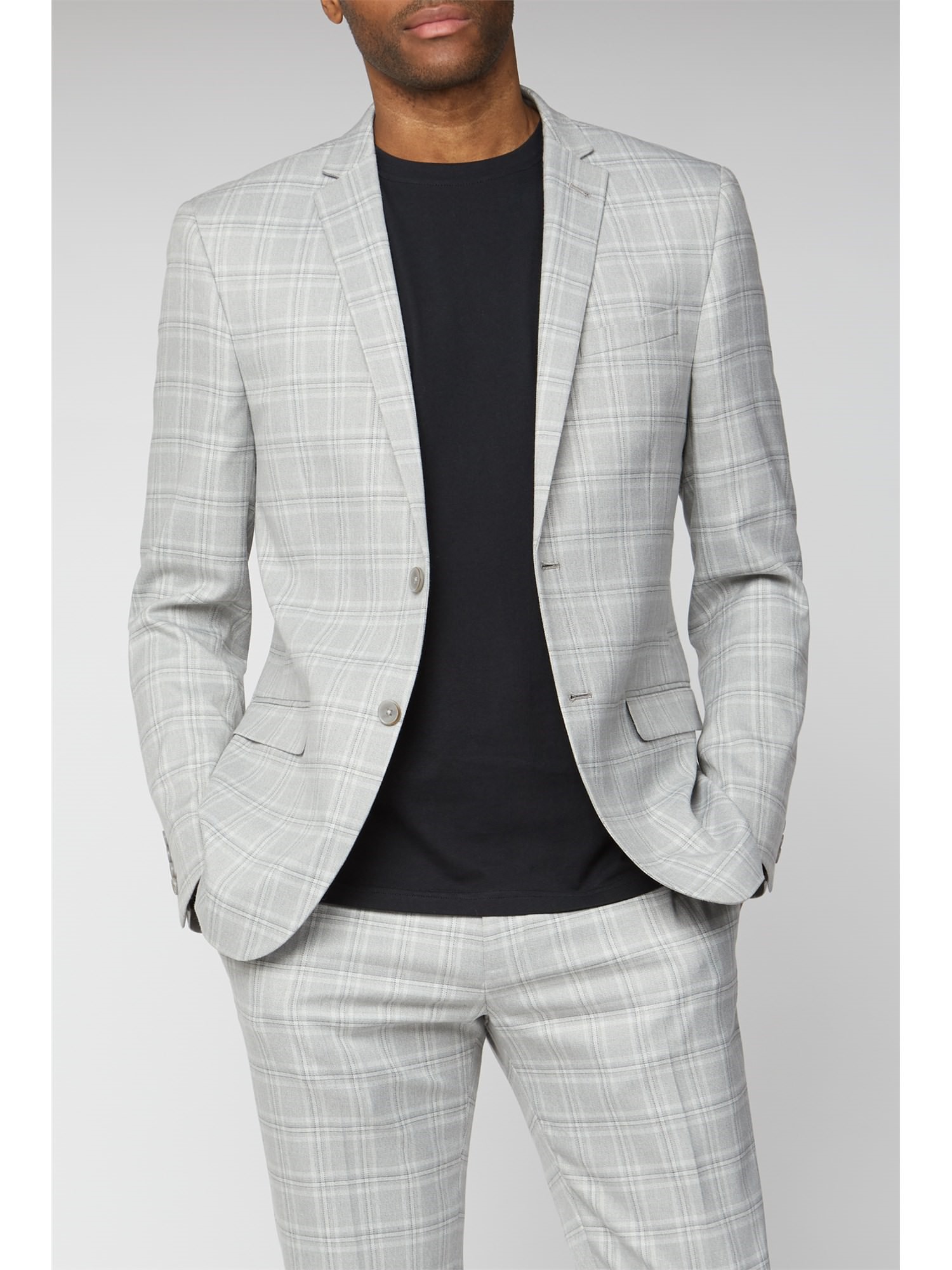 Limehaus Grey Tonal Check Slim Fit Suit Jacket