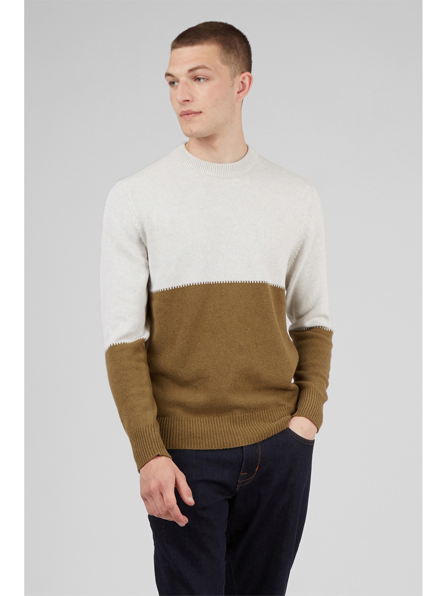 Ben Sherman White Crinkle Cotton Crew Neck Jumper