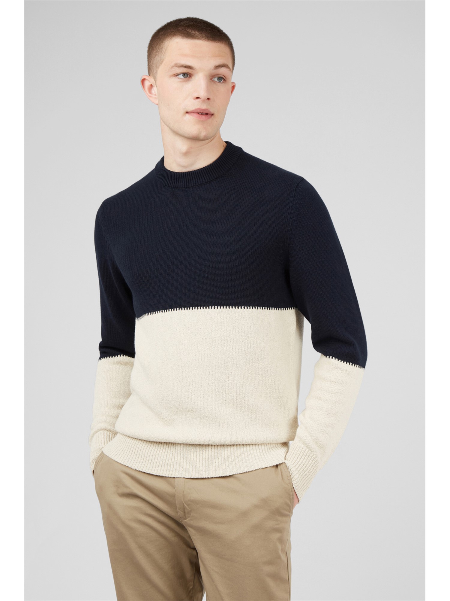 Ben Sherman Dark Navy Crinkle Cotton Crew Jumper