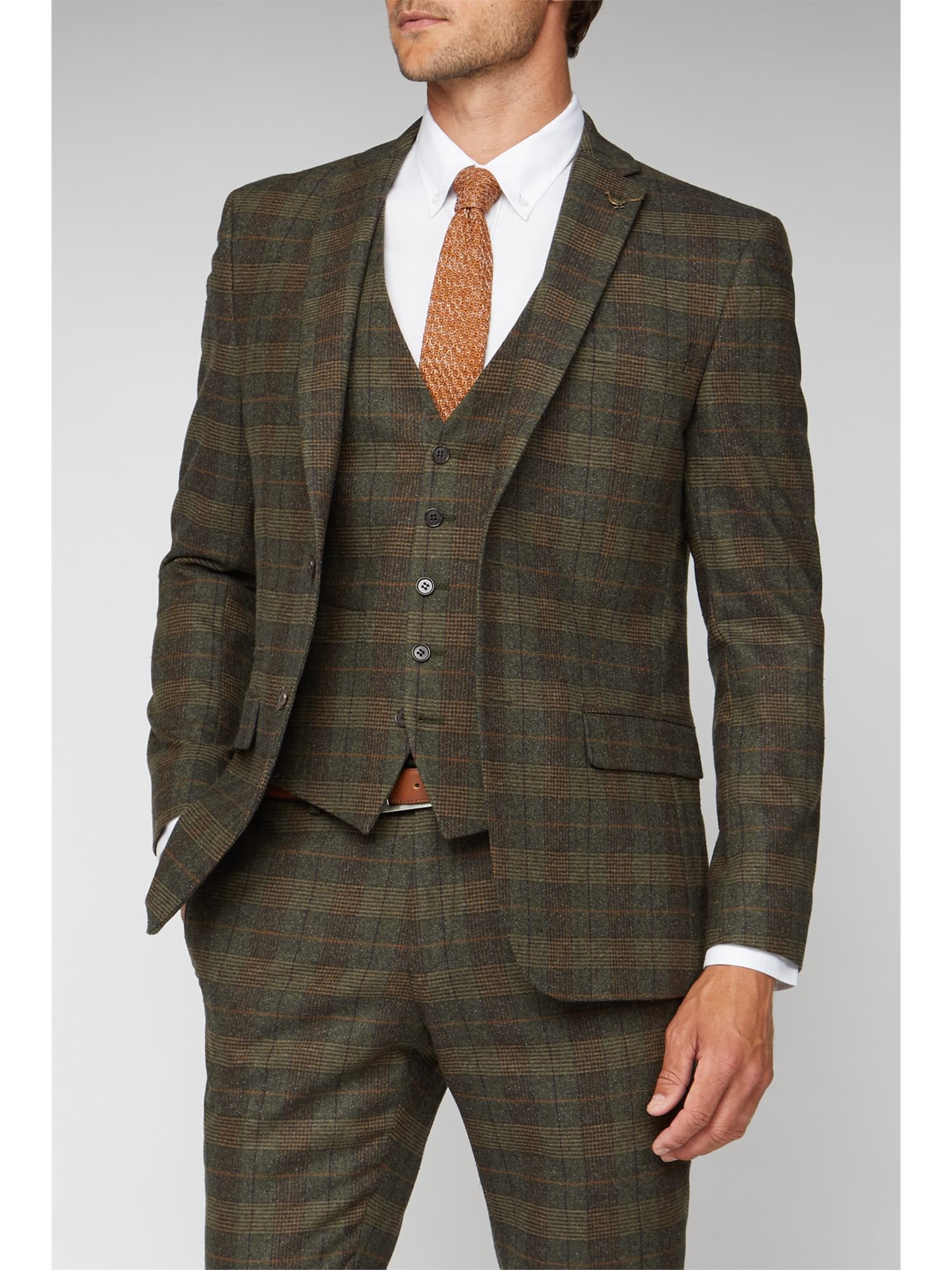 Racing Green | Green Tweed Checked Tailor Fit Suit | Suit Direct