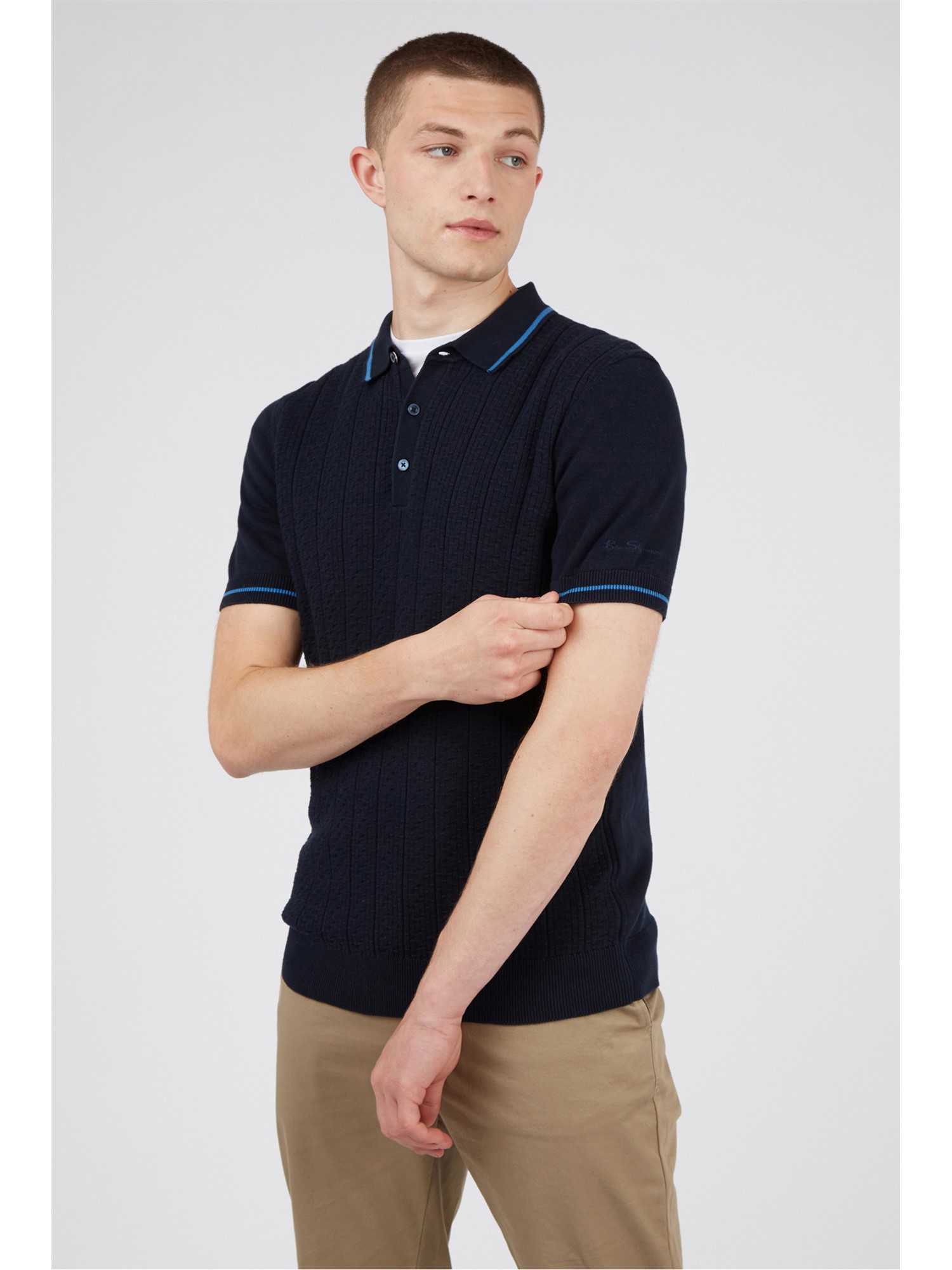 Ben Sherman Dark Navy Textured Front Polo Shirt