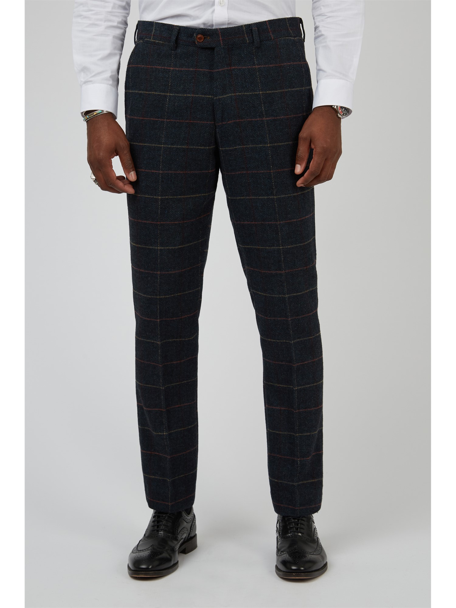 Marc Darcy Eton Navy Check Tailored Fit Men's Suit Trousers