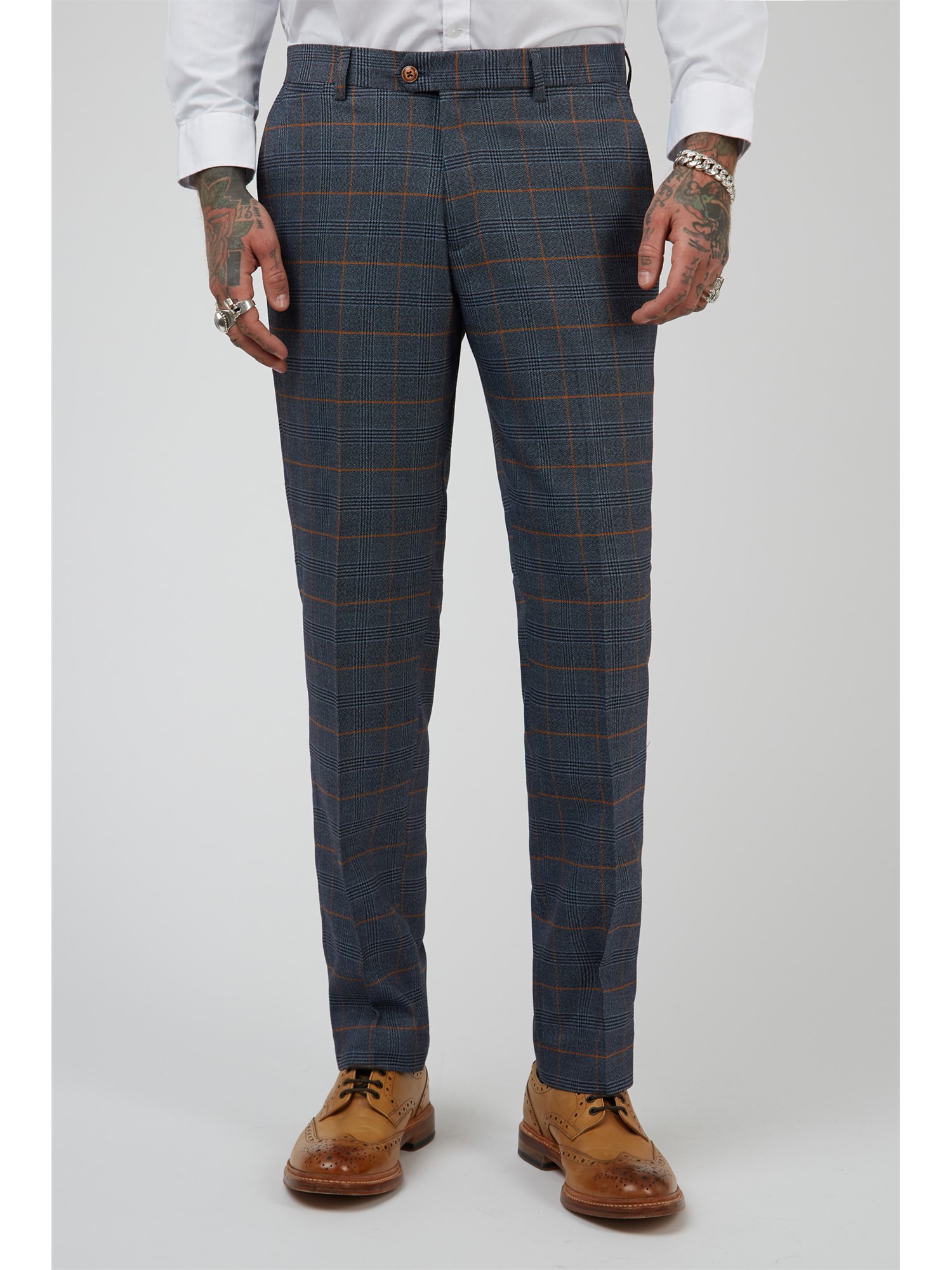 Marc Darcy Jenson Blue Check Tailored Fit Men's Suit Trousers