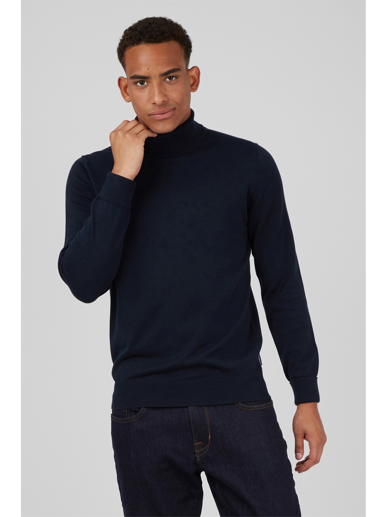 Ben Sherman Navy Cotton Signature Knitted Roll Neck Jumper