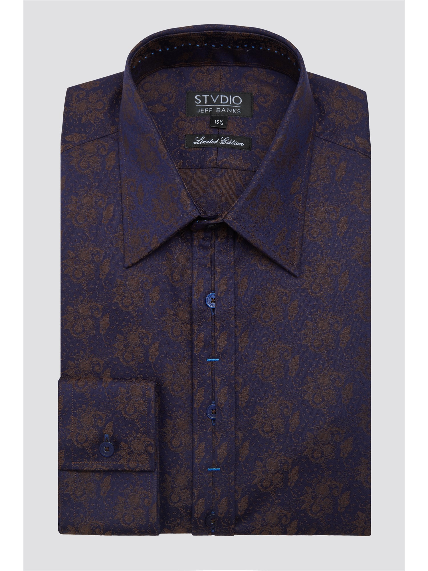 Jeff Banks Studio Navy With Gold Floral Print Shirt