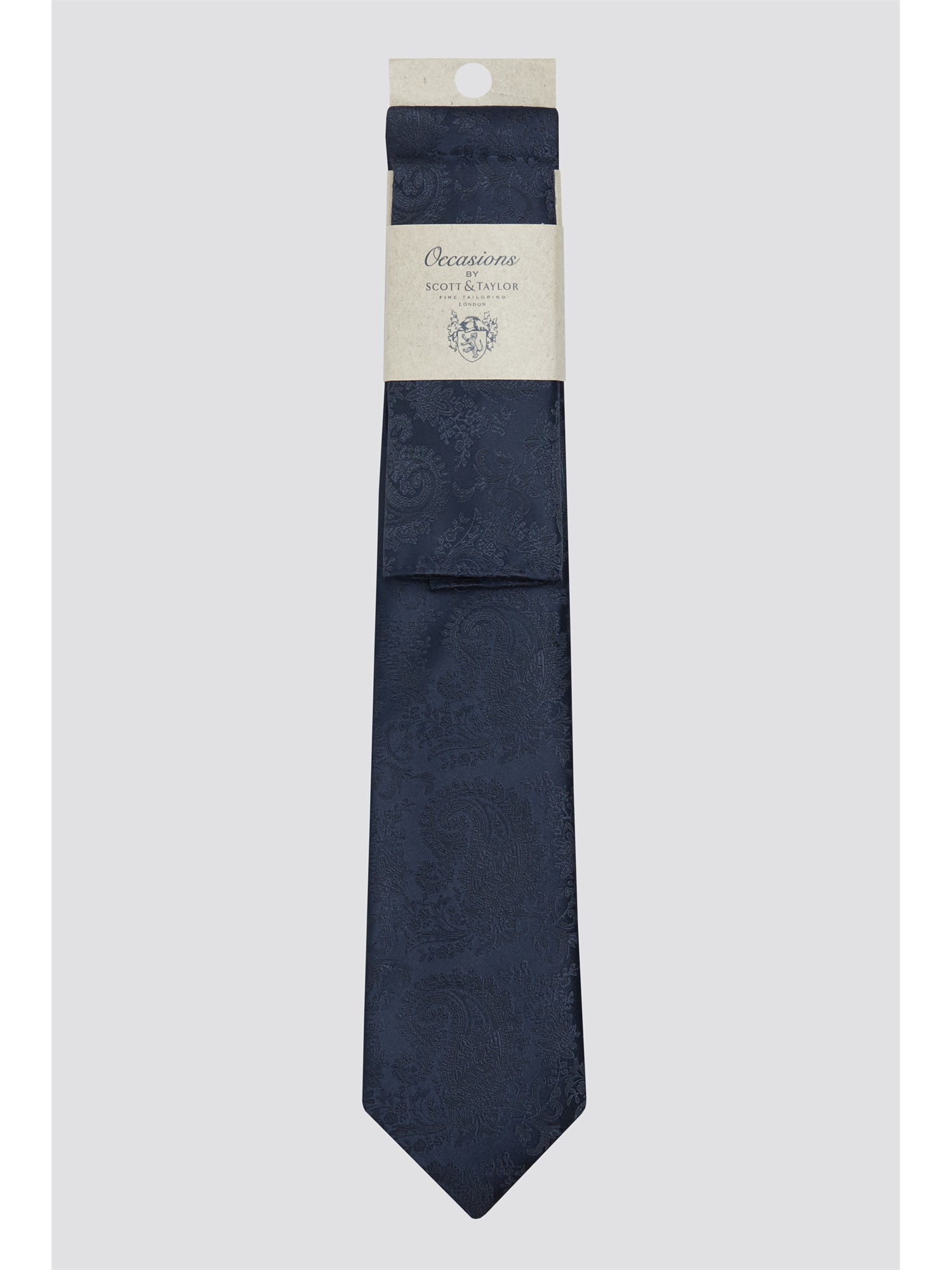 Occasions Navy Tonal Paisley Tie & Pocket Square Navy