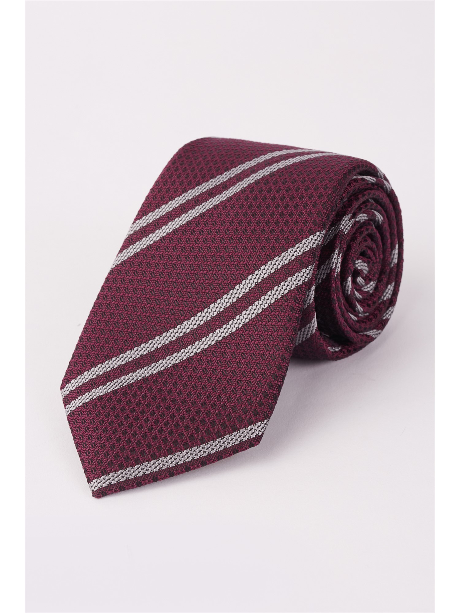 Jeff Banks Burgundy & White Stripe Tie Burgundy