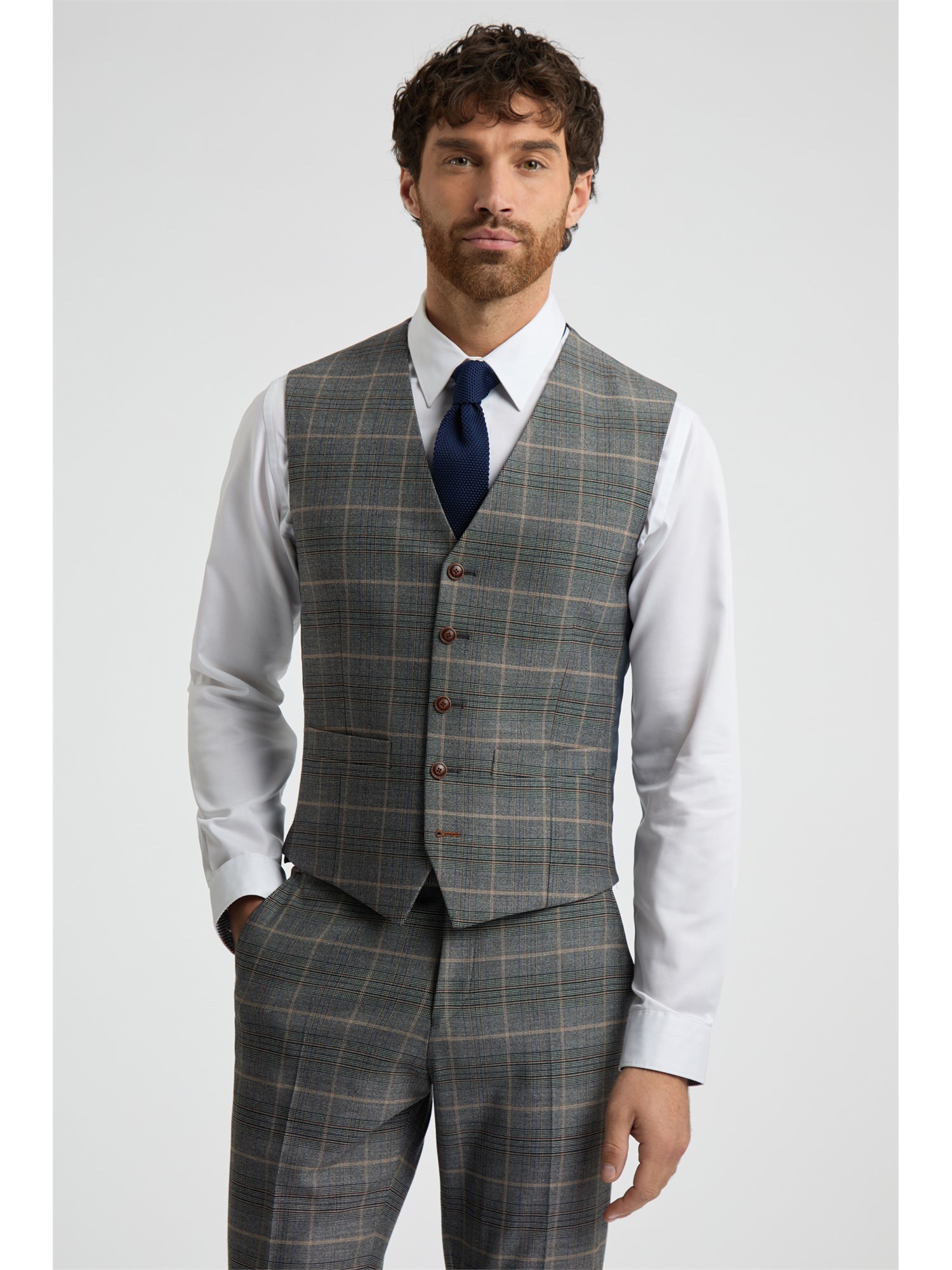 Antique Rogue Grey With Tan Checked Waistcoat