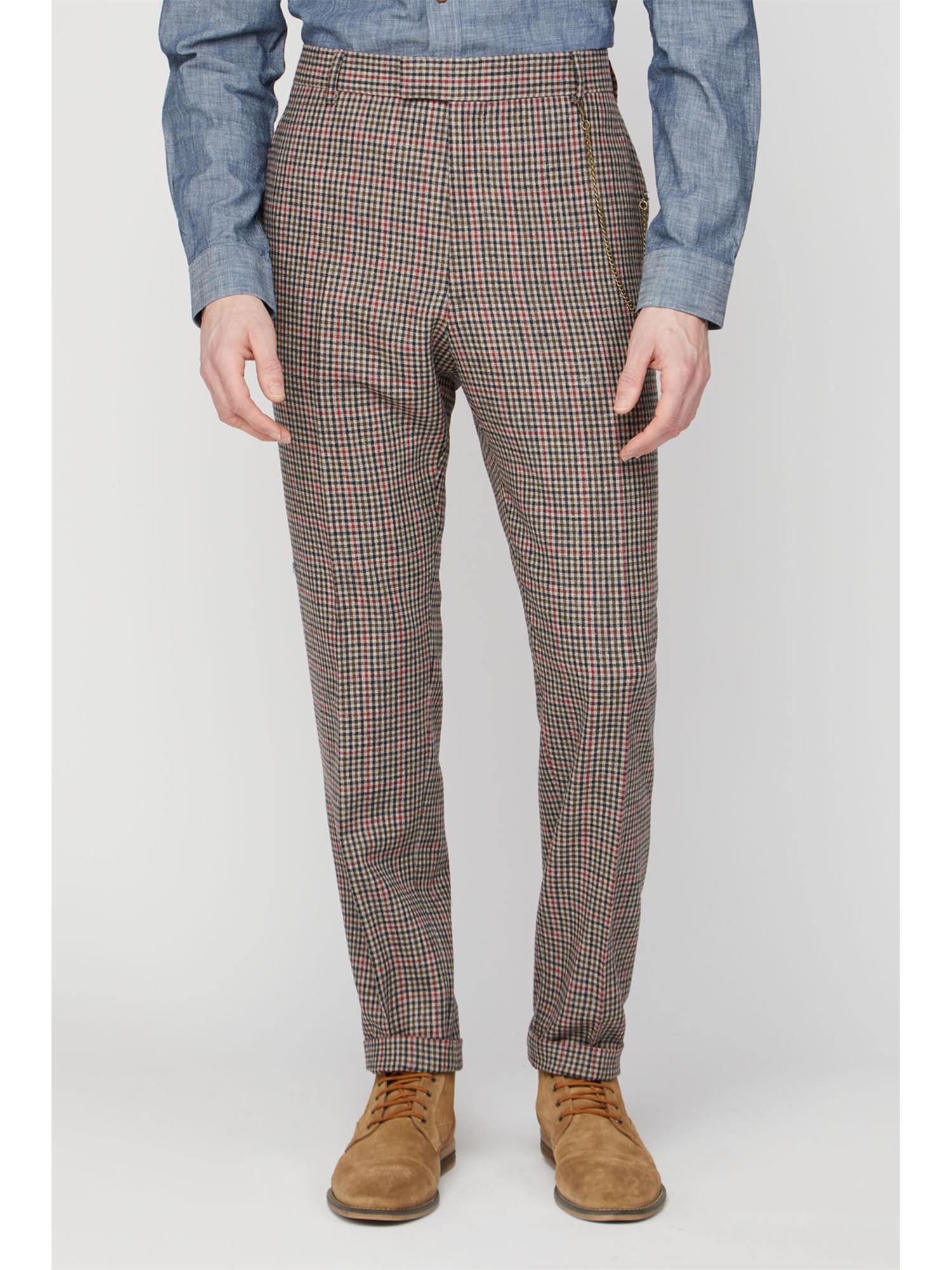 Gibson London Fawn Black and Red check Men's Trousers.