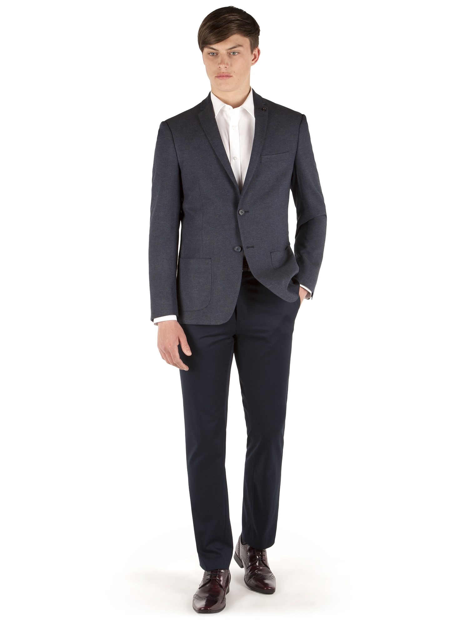 Limehaus navy textured slim fit formal jacket