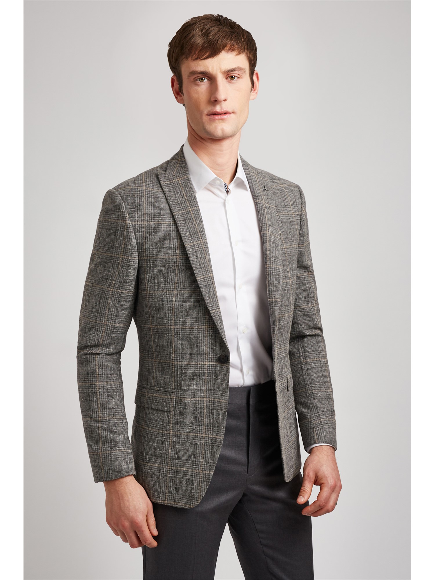 Ted Baker Grey Sand Check Slim Fit Suit Jacket