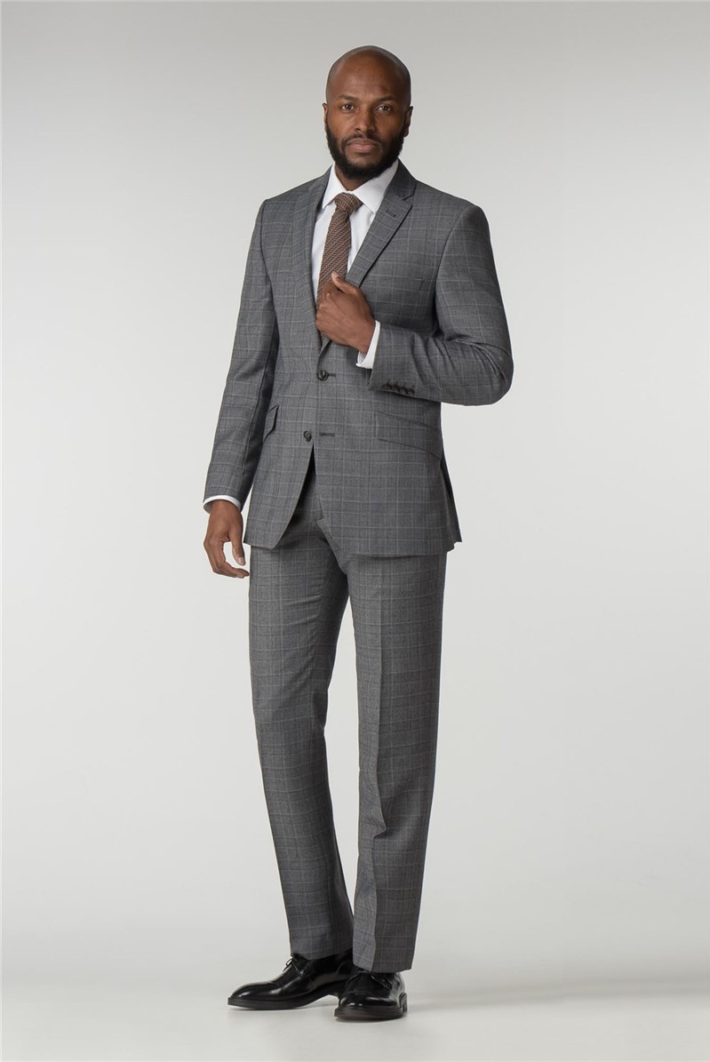  Grey And Oatmeal Check Tailored Fit Suit Jacket