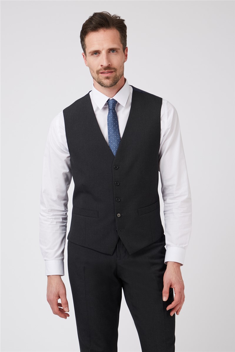 The Collection Charcoal Plain Five Button Front Waistcoat