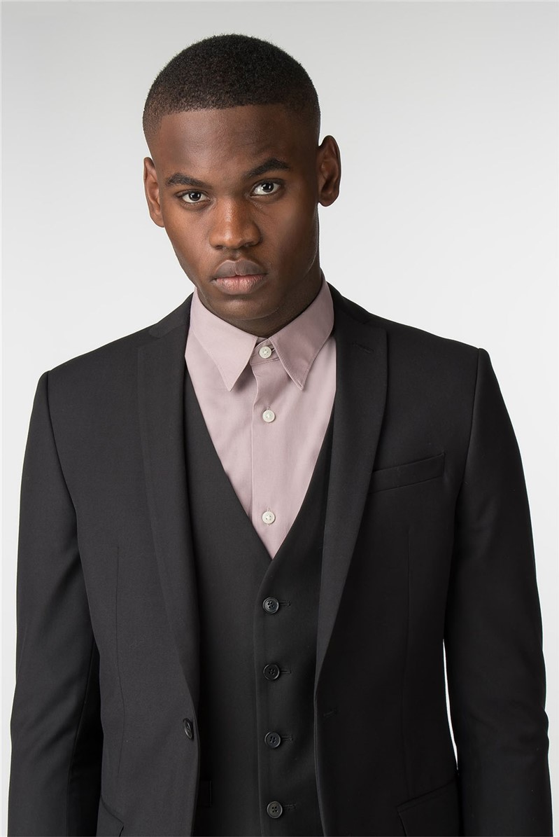  Black Twill Slim Fit Waistcoat