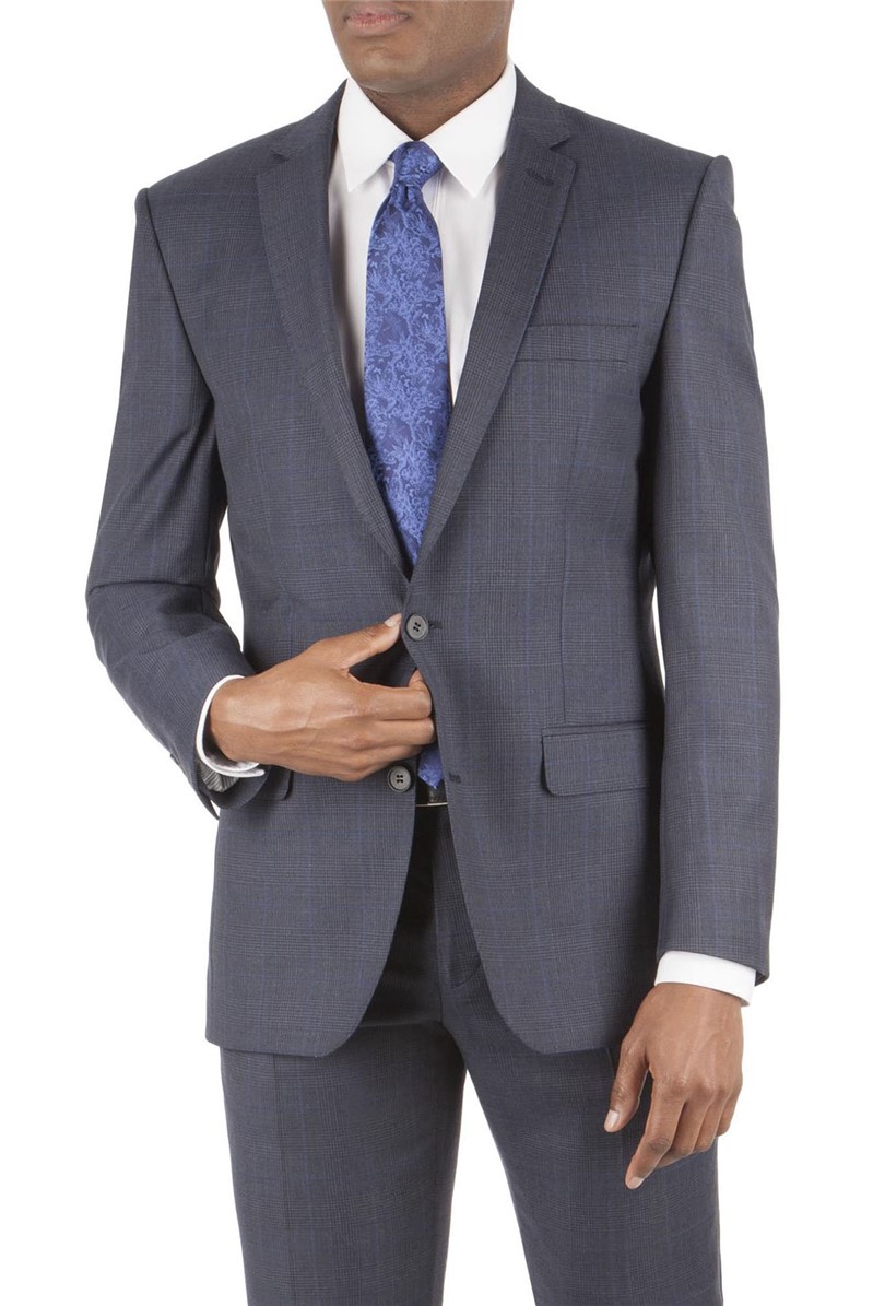  Navy Prince of Wales Check Tailored Fit Suit Jacket