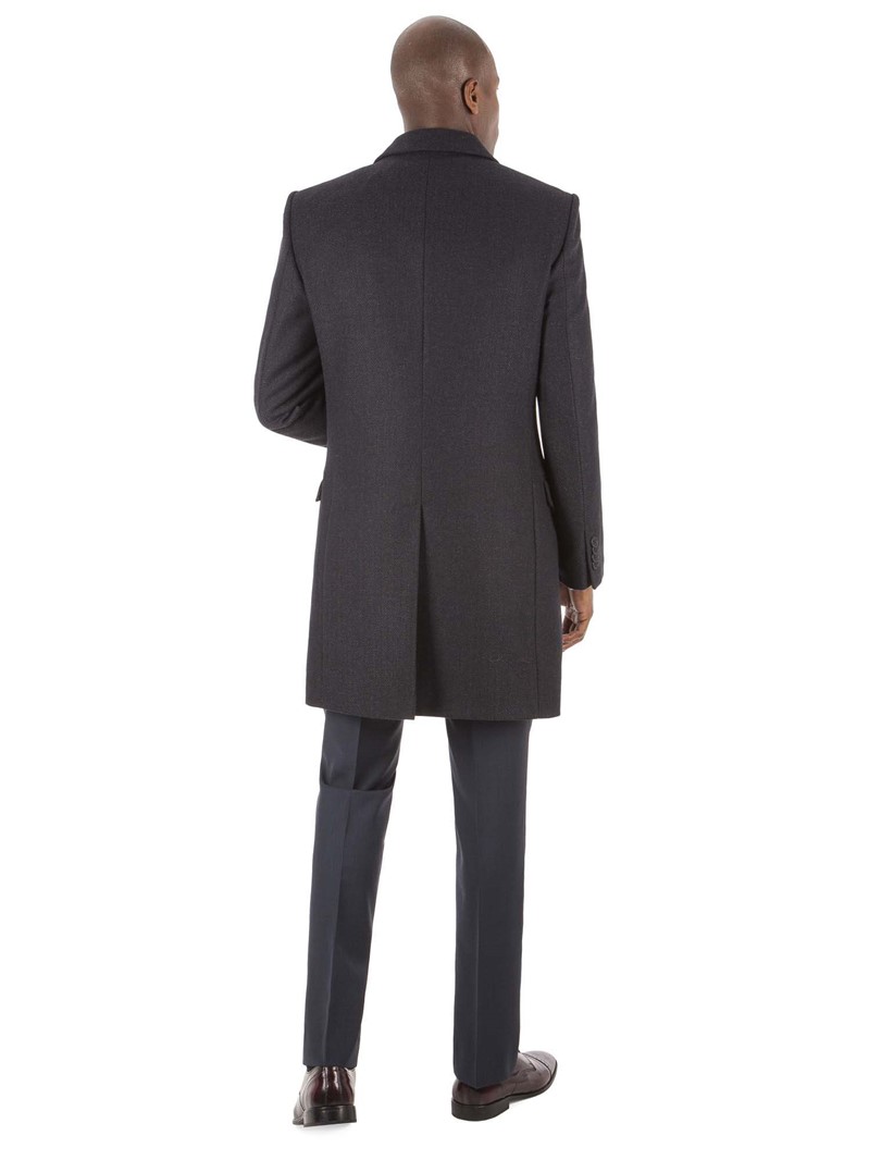  Navy Herringbone Tailored Fit Overcoat