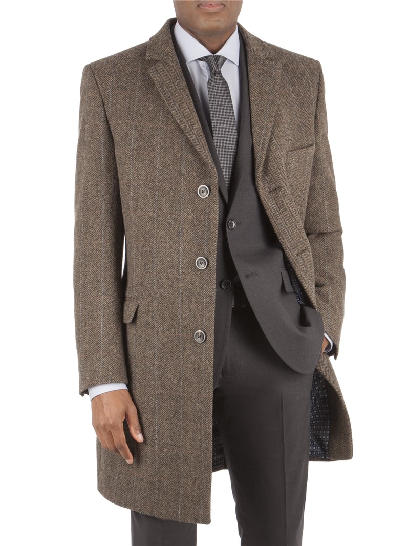  Brown Check Tailored Fit Wool Overcoat