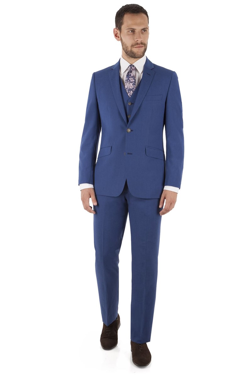  Cobalt Blue Regular Fit Linen Suit Jacket