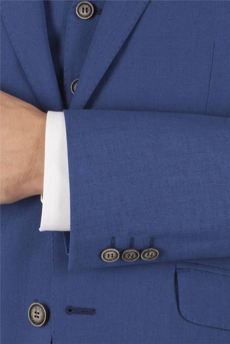  Cobalt Blue Regular Fit Linen Suit Jacket